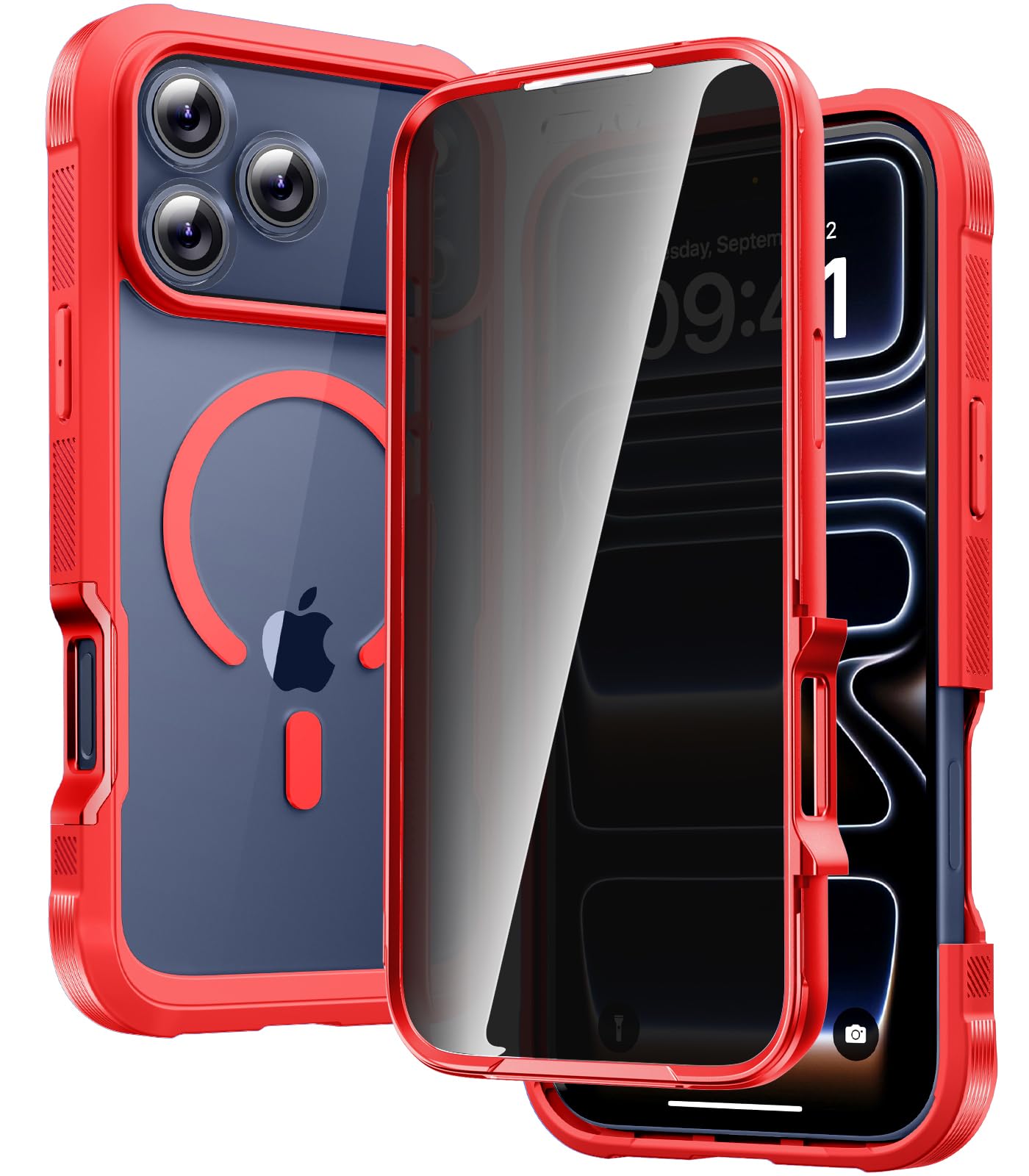 Diaclara Magnetic for iPhone 17 Pro Case with Privacy Protector, Red