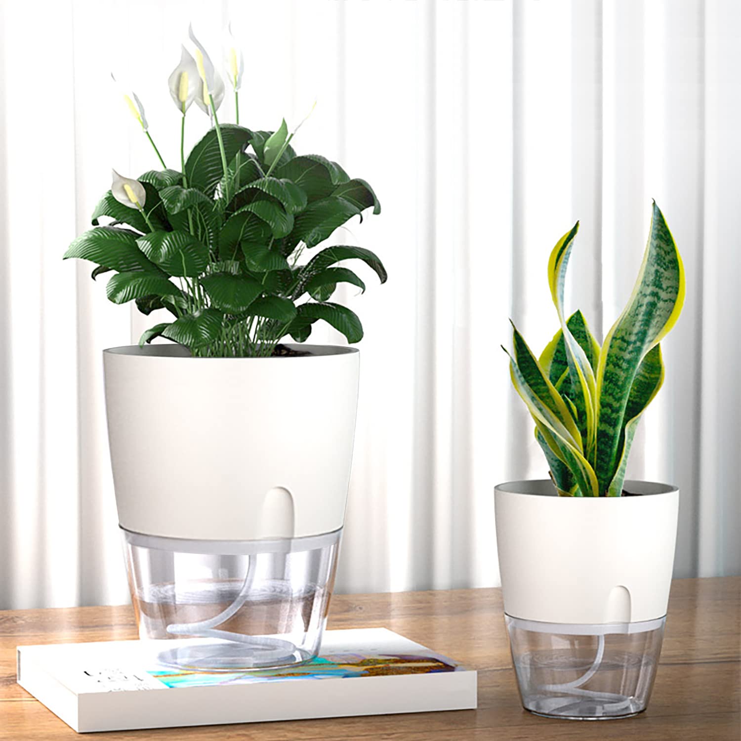 iDattel Pot de Fleurs avec Système d'Arrosage, Ensemble de Pots à Herbes pour Cuisine, Fenêtre Auto-Arrosant - Lot de 6 Pots de Jardin pour Herbes de Cuisine, 23,5/15,3/10,5/8,2 cm, pour Herbes