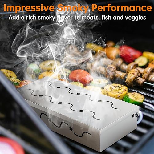 Miniatura 3 de Caja de ahumador para parrilla de gas, caja de humo de acero inoxidable resistente para parrilla de gas con práctica tapa con bisagras, caja de