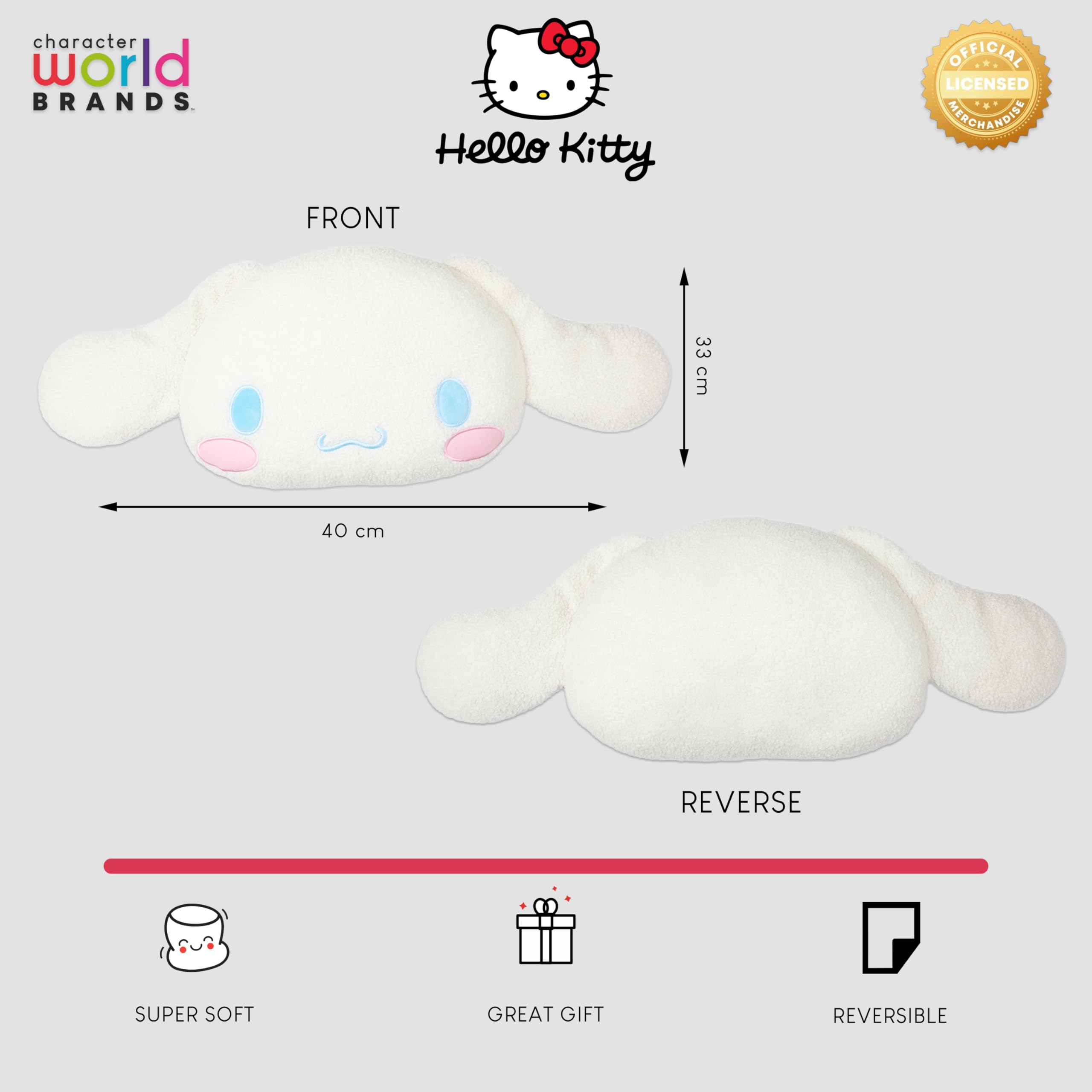 CHARACTER WORLD Cuscino con licenza ufficiale Hello Kitty Cinnamoroll a forma di cucciolo, perfetto per camera da letto o soggiorno, 33 x 40 cm