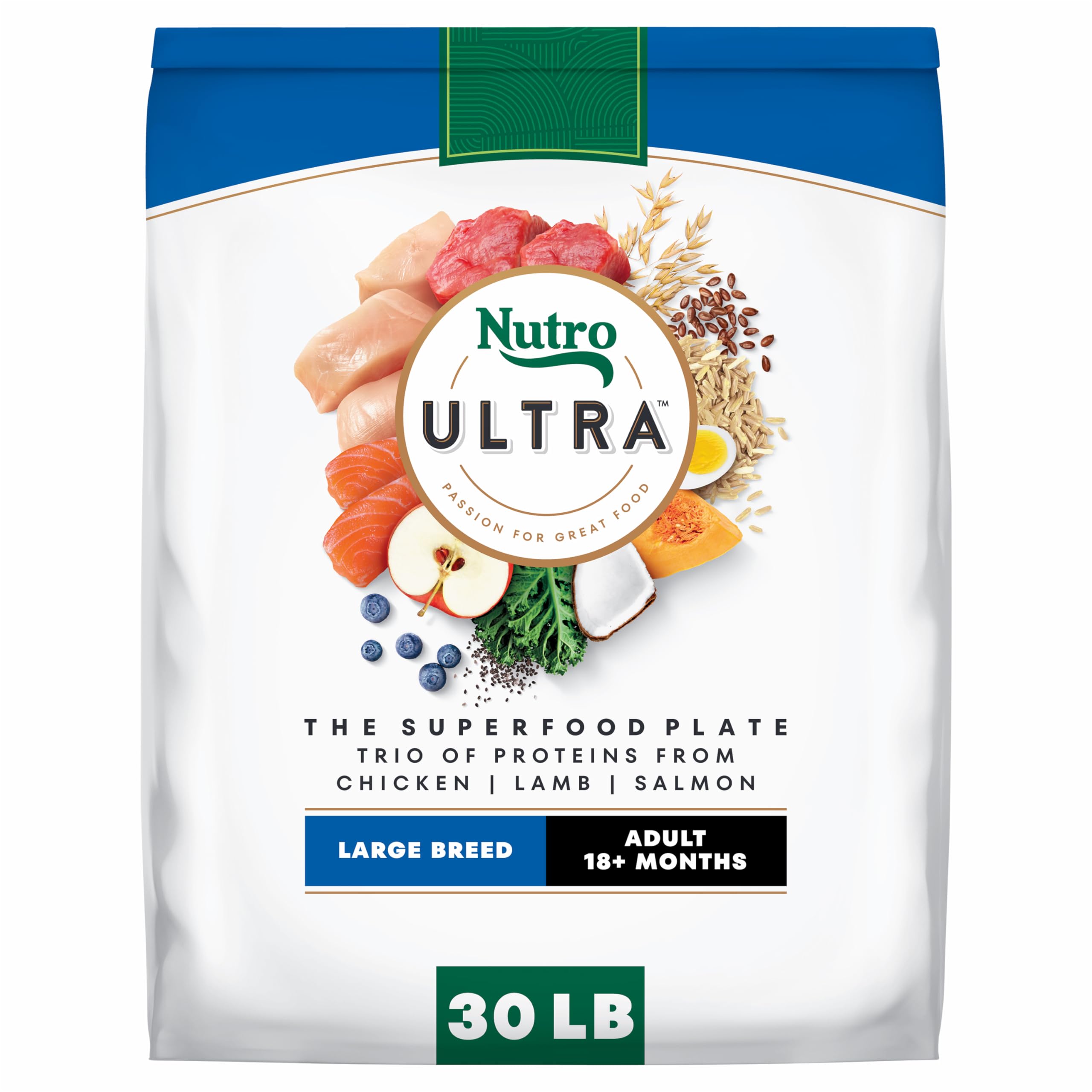 Ultra Adult Large Breed Dry Dog Food, Chicken, Lamb and Salmon Protein Trio, 30 lb. Bag