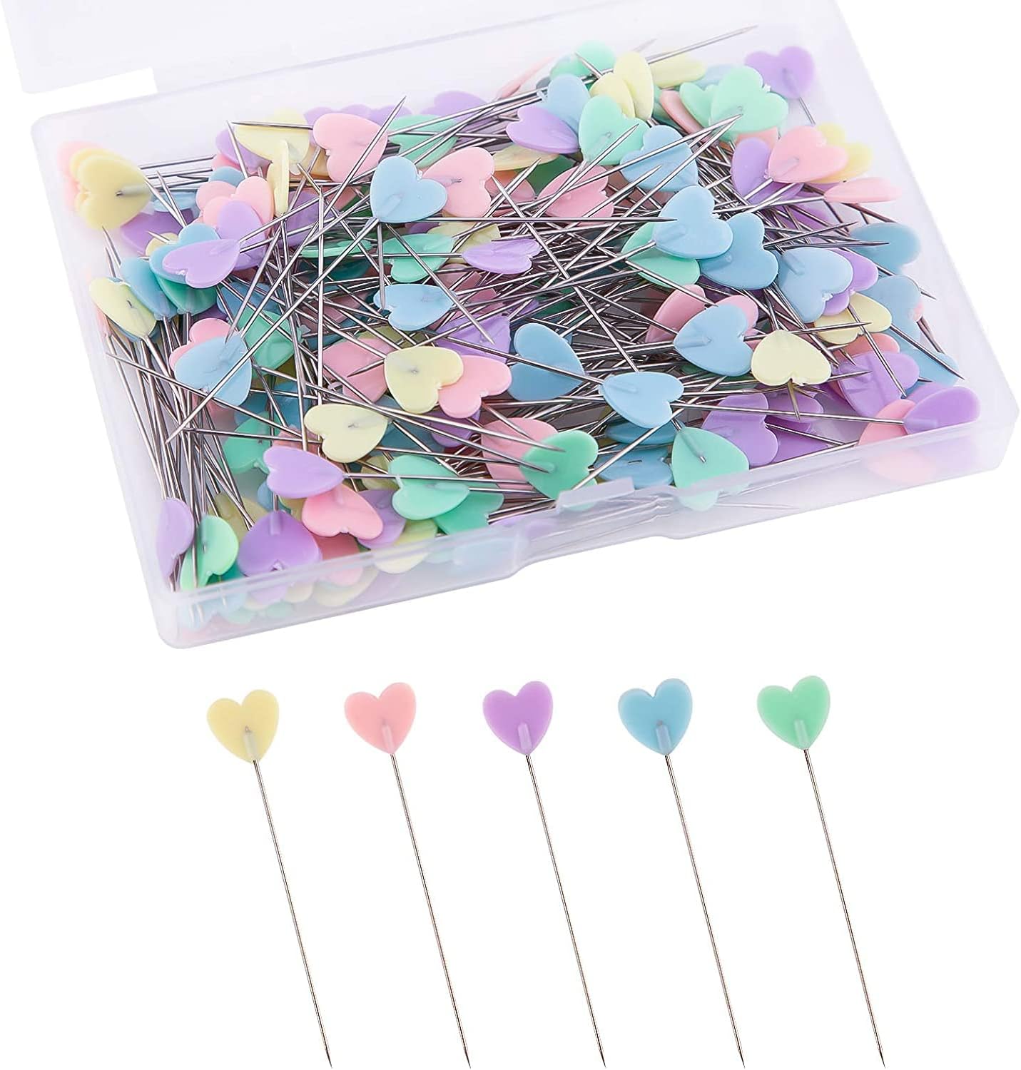 LUTER 200pcs Flat Love Head Pins with a Storage Box Assorted Colors Decorative Pins for Dressmaker Craft Sewing Projects