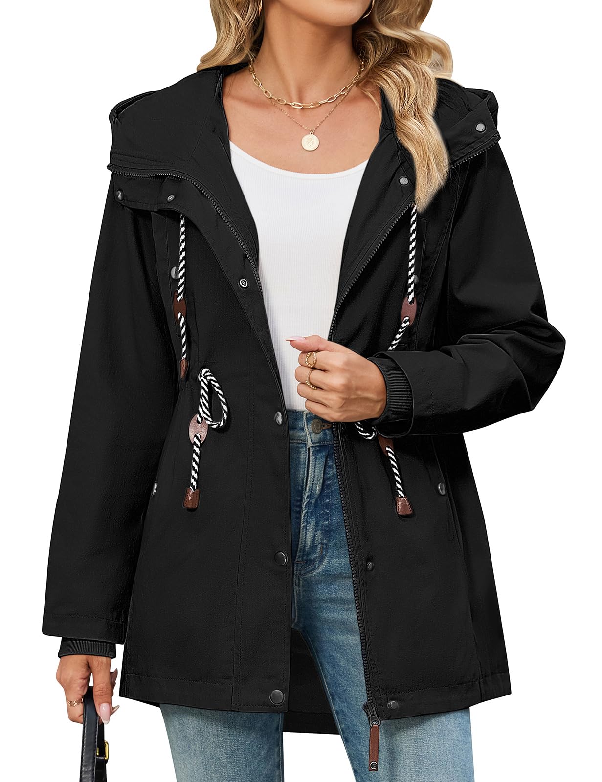 CMTOP Chaqueta Mujer Primavera Cazadora Ligero Algodón Parka Militar Elegante con Capucha Abrigo Práctica con Cordón Ajustable Chaquetas Informal de Verano