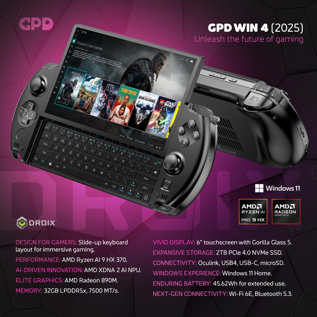 Windowsノート本体 GPD WIN4 2025 Ryzen AI 9 32GB 2TB GPD WIN4 2025（Ryzen 8840U/Ryzen AI 9 HX 370）国内正規版