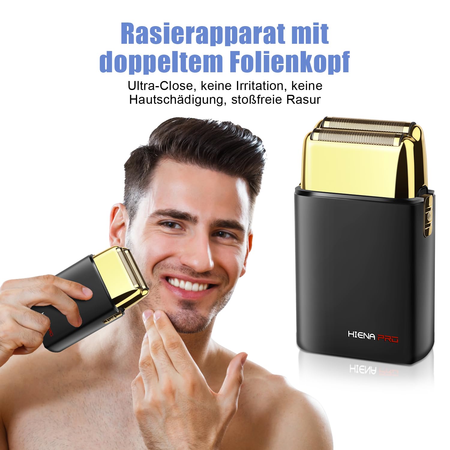 HIENA PRO folienrasierer herren,rasierer elektrisch Zero Gap skin Kabelloser,wiederaufladbarer Reiserasierer,schwarzes Rasierset