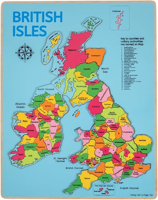Bigjigs Toys, British Isles Wooden Puzzle, Wooden Toys, Jigsaw Puzzle, Map Of The UK, Geography Games, UK Jigsaw Puzzles For Children, Map Jigsaw, Jigsaw Puzzle Map