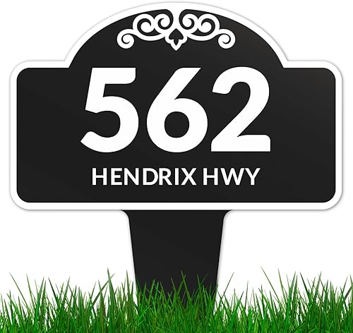 Miniatura 8 de Sigo Signs - Letrero personalizado para patio placa de dirección de arco de césped números de casa personalizados para exteriores estilo cielo 12 x