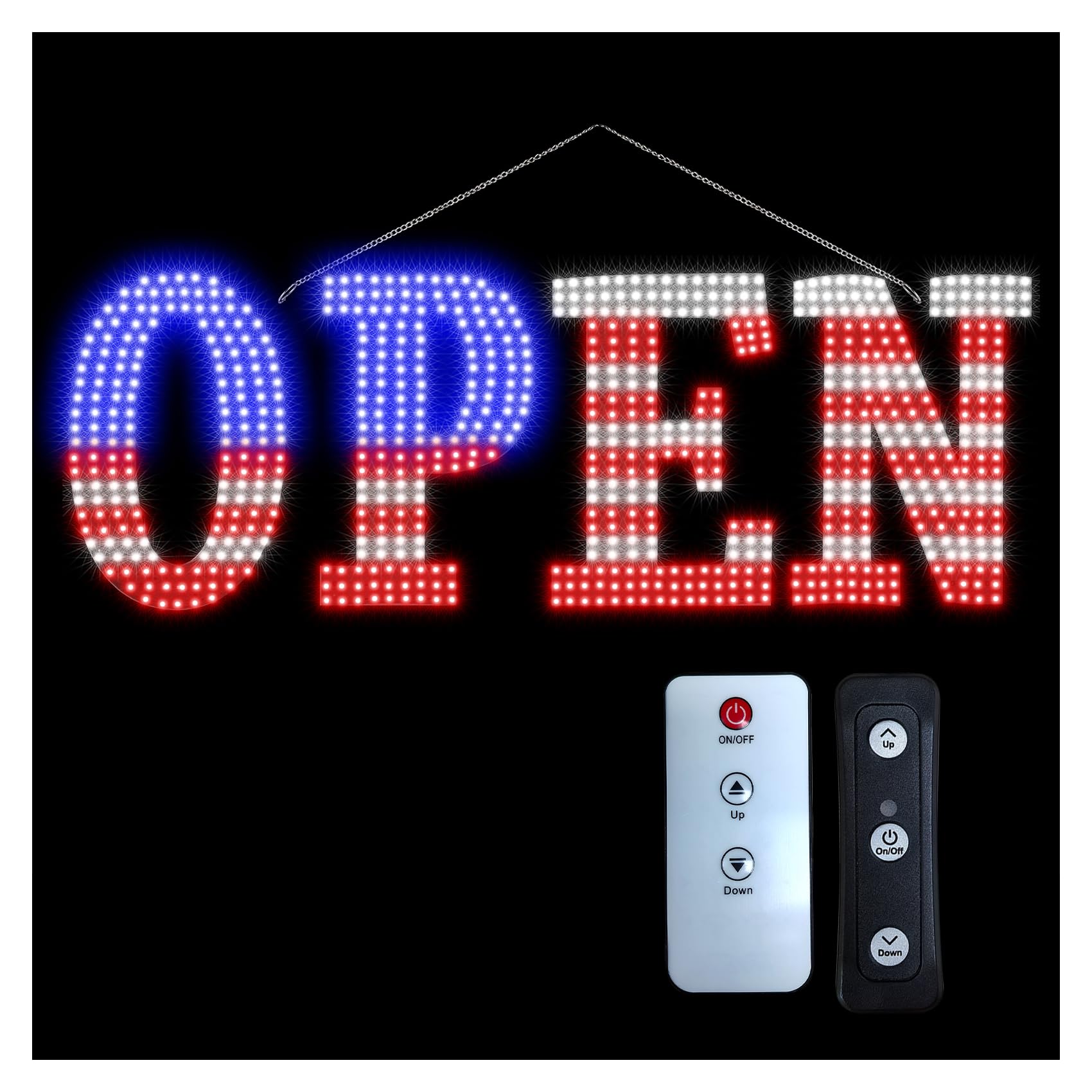 Flaga Stanów Zjednoczonych, bardzo szeroki, otwarty znak LED, 101,6 x 35 cm, unikalny design, super jasny, otwarty znak o wysokiej widoczności, do sklepu, baru, hotelu, witryny sklepowej