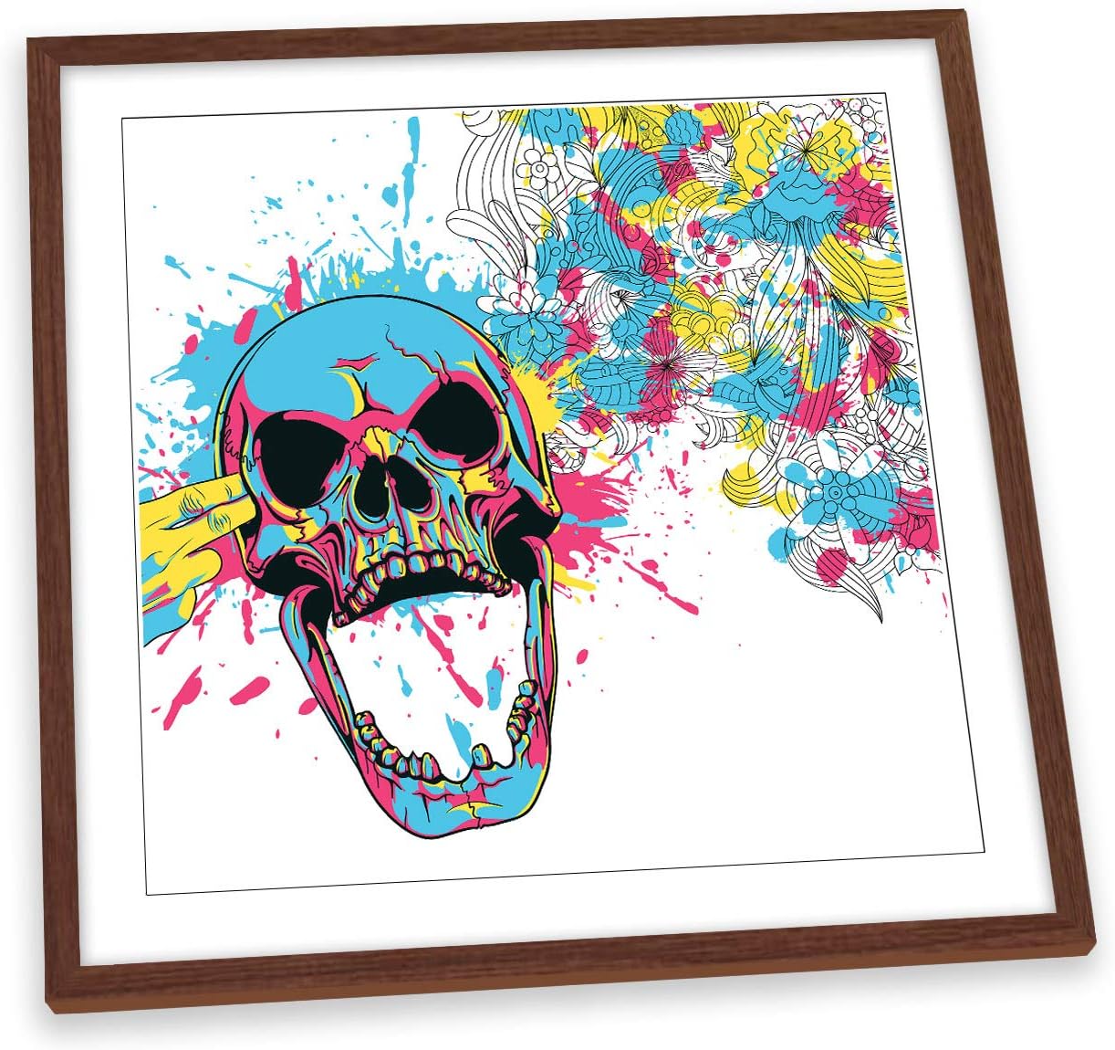 Canvas GeeksSkull Head Explosion FRAMED PRINT ART Picture Square Poster Artwork - Walnut Frame - 25cm x 25cm