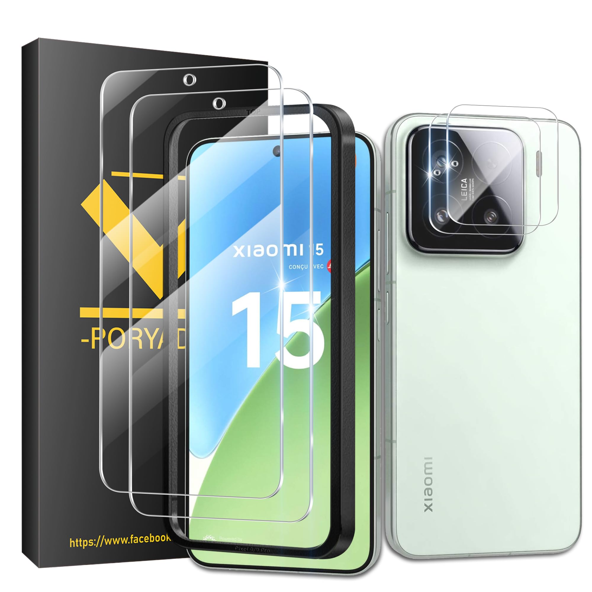 V-PORYADKU 2+2 Stück Für Xiaomi 15 5G Panzer Schutz Glas Folie 2 Stück Schutzfolie Glas+ Kamera Schutzfolie 2 Stück, Fingerabdruck-ID Unterstützen, 9H Härte, HD Clear Displayschutz Schutzfolie Glas