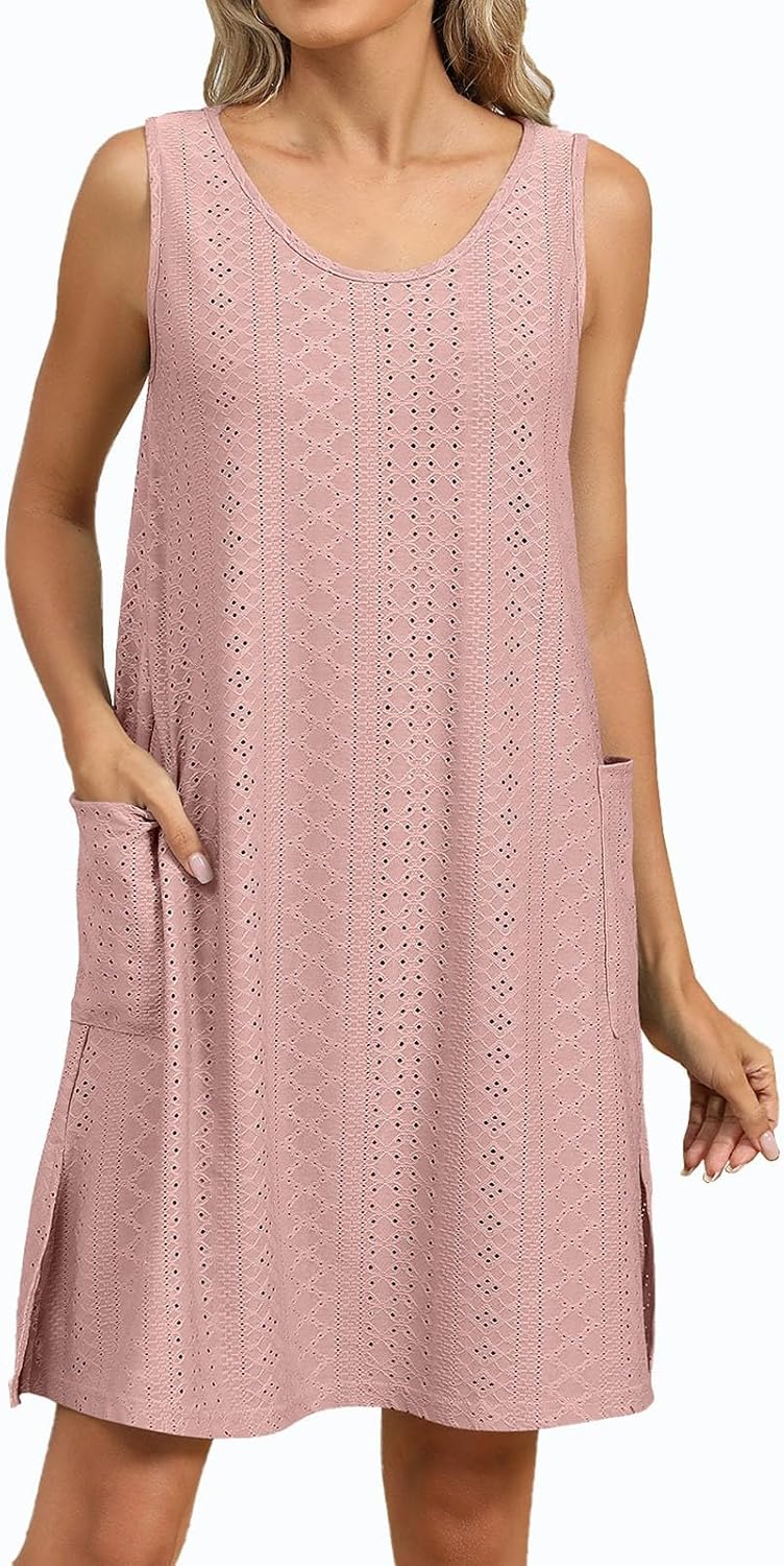 Sundresses for Women Summer Beach V Neck Sleeveless Dress Swimsuit Coverup with Pockets