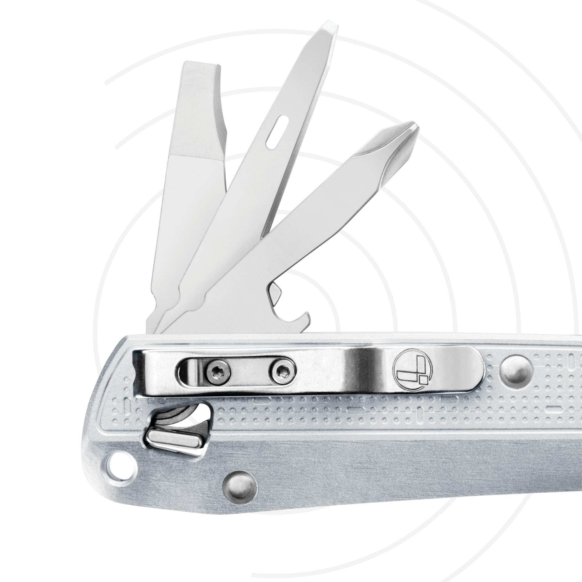 Leatherman Free K2x Outil Multifonction - 8-en-1 Outils avec Ouverture Magnétique, Poignée en Aluminium & Clip de Poche - Argent