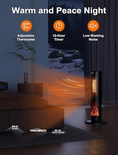 Miniatura 6 de TRUSTECH Calentador de espacio en torre de 26 pulgadas, calentador eléctrico de 1500 W para habitaciones grandes, termostato y 3 modos, oscilación
