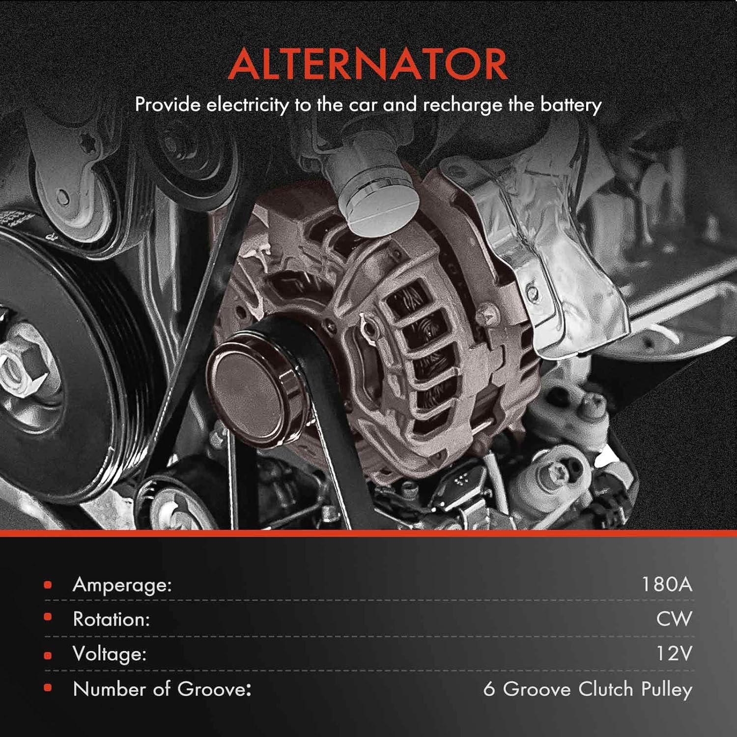 A-Premium Alternator Compatible with Audi A6 2006 2007 2008 V6 3.2L, A6 Quattro 2005 2006 2007 2008 V6 3.2L, 12V 180A Clockwise 6-Groove Clutch Pulley, Replace# TG17C023 06E903016G