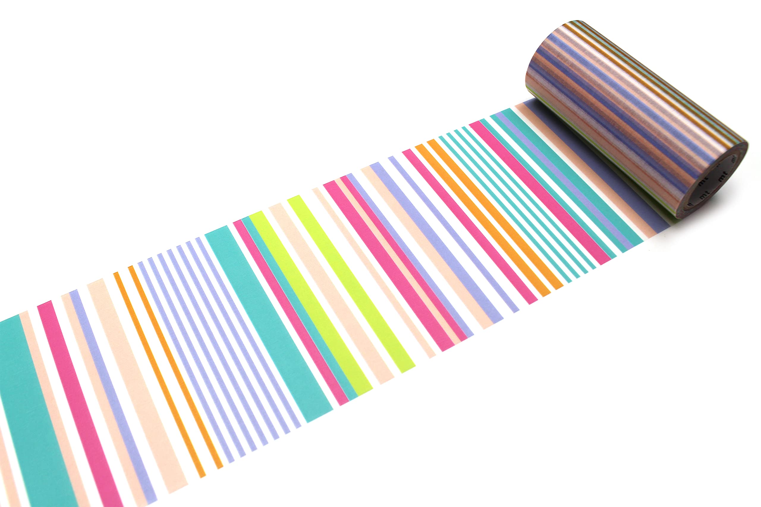 Mt Products Multi-Coloured Mt Tapes Stripe Multi Border Pastel Washi Masking Tape 100Mm - 1 Roll