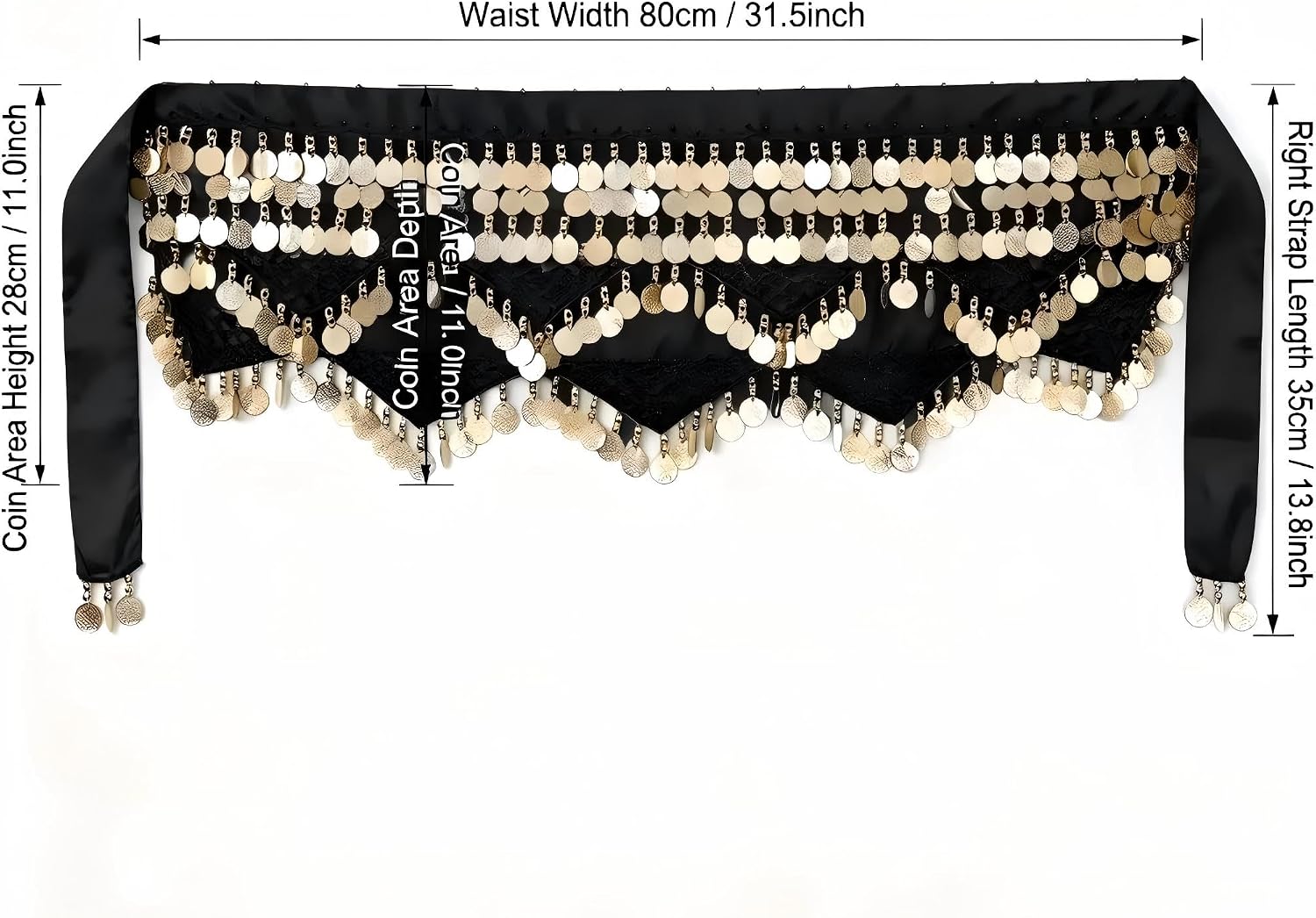 Belly Dance Skirt with Coin Belt, Flowy & Shiny for Festival