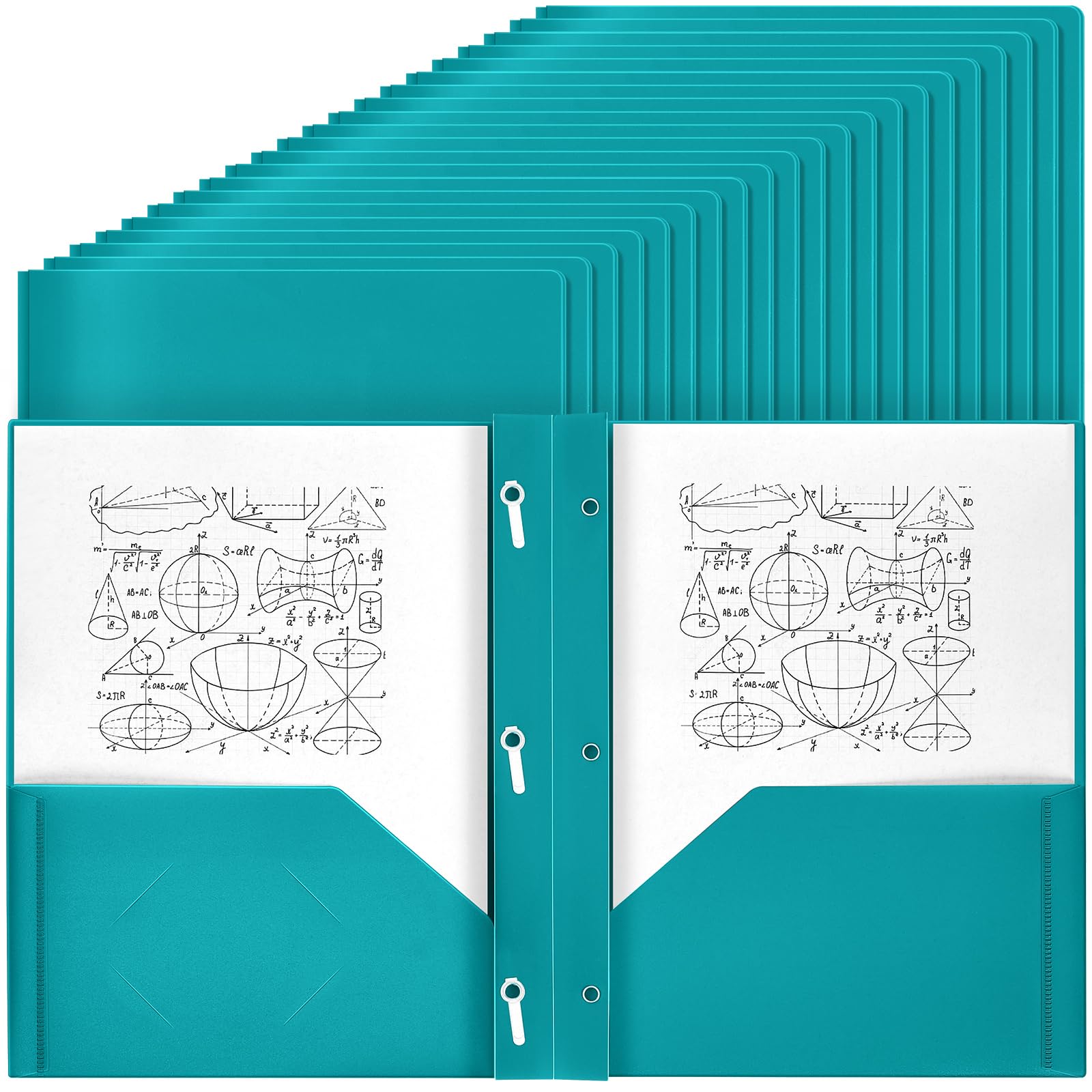 Yeaqee 60 Pcs Plastic Folders with Pockets and Prongs Plastic Folder 2 Pockets 3 Prongs with Business Card Slot Back to School Folders for Students, Teachers, Office Workers (Turquoise)