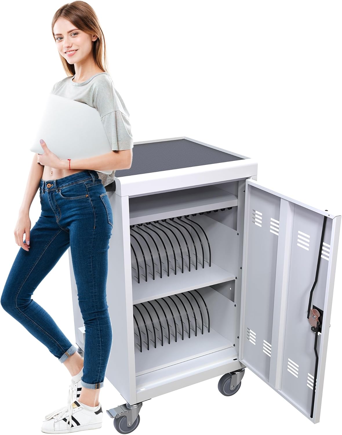 Mobile Charging Cart 32Device, Laptop cart for Chromebooks, iPads, Mobile Locking