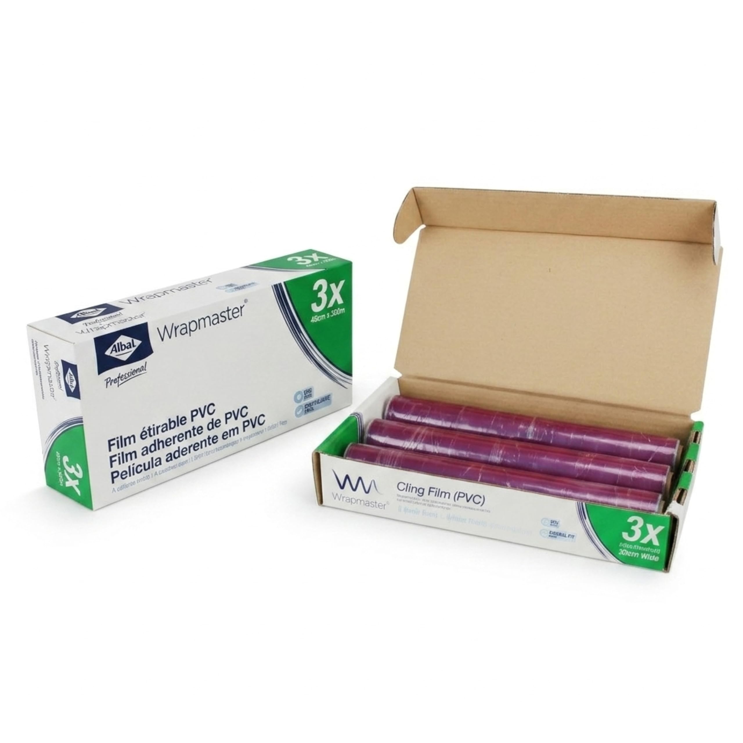 WRAPMASTER Film Alimentaire 45cm x 300m 3 Rouleaux PVC Étirable pour Distributeur Wrapmaster 4500 et DUO