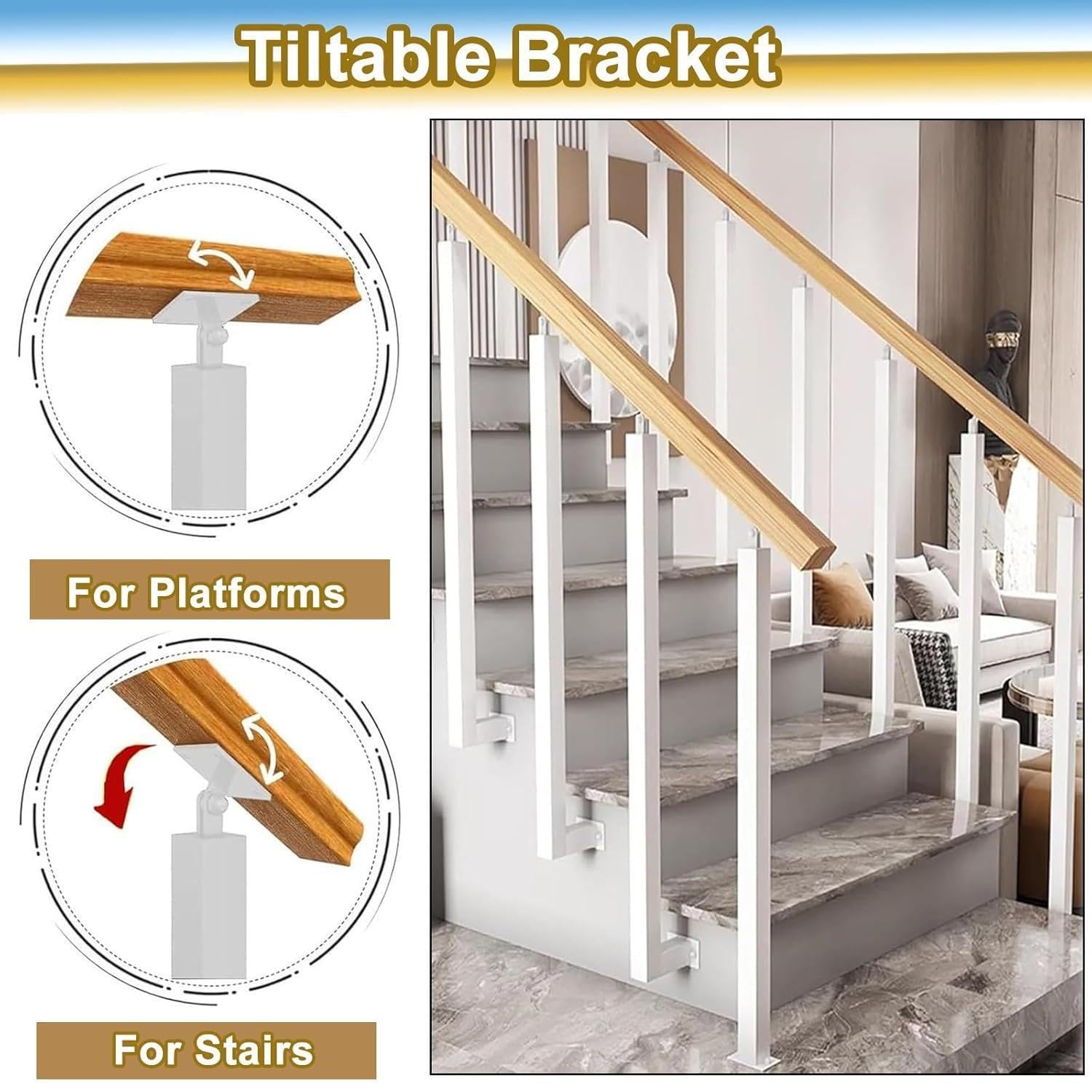 Columnas de barandilla de escaleras en el lado, columnas de barandilla de hierro cuadrado, columnas de eje principal de soporte plano ajustable de 270 °, columnas de barandilla,White-1pcs-90cm/35.4in