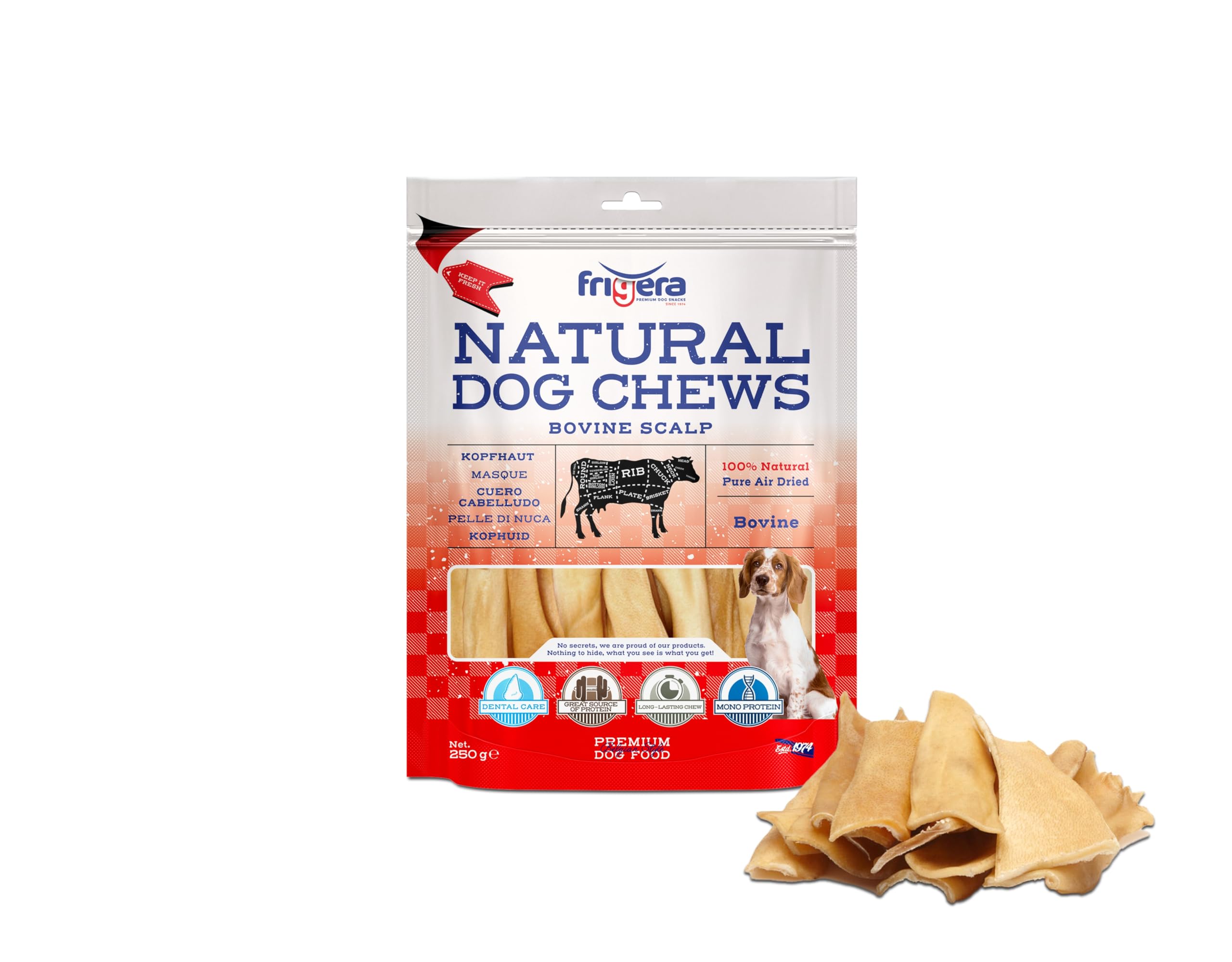 Frigera Bovine scalp 250g – Natural dog snacks, Protein-rich, Gluten- and Grainfree, No additives