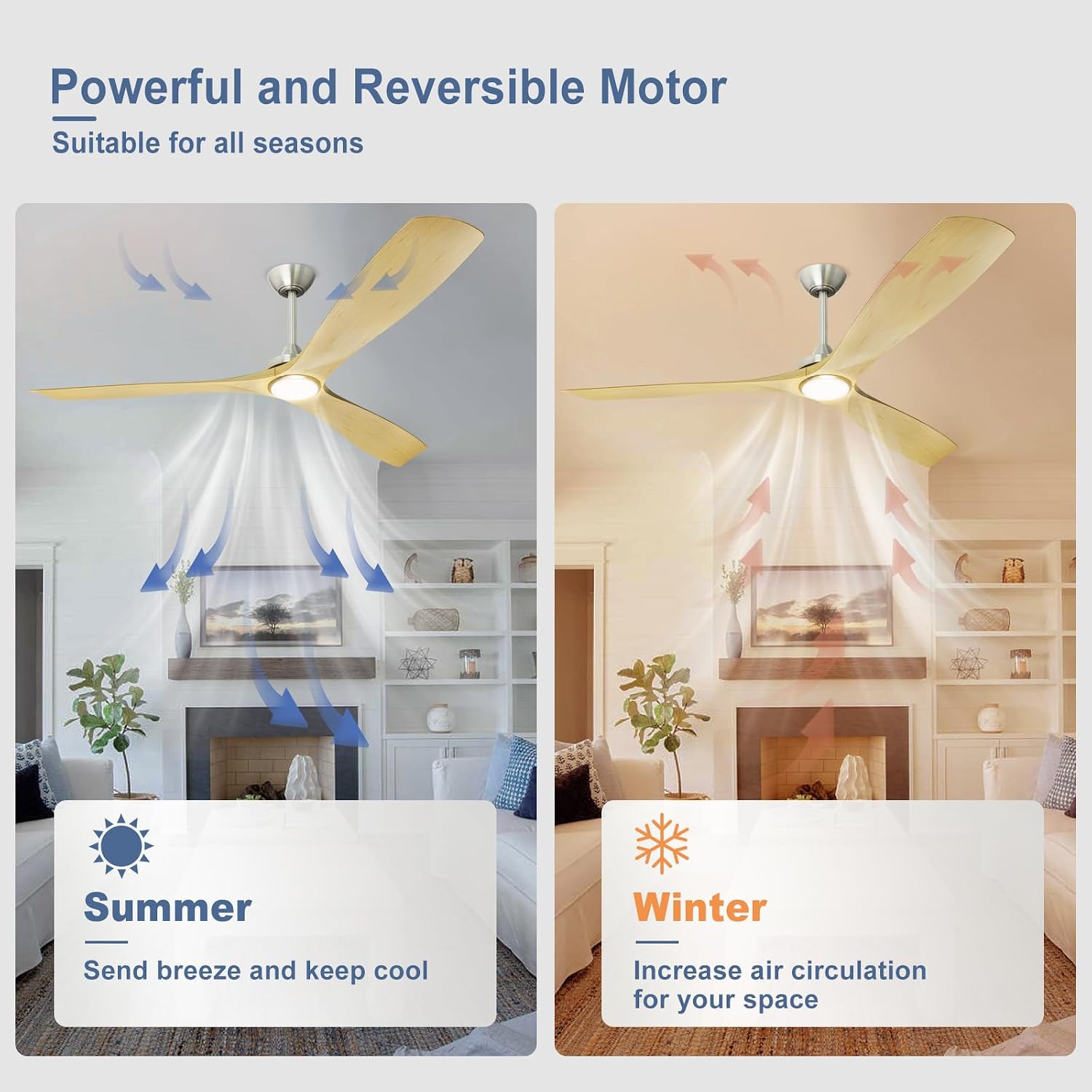 60 Inch Ceiling Fan: 3 Blades Ceiling Fans Reversible DC Motor 5 Speeds - Outdoor Ceiling Fan with Light and Remote Control for Farmhouse Living Room Patios thumbnail