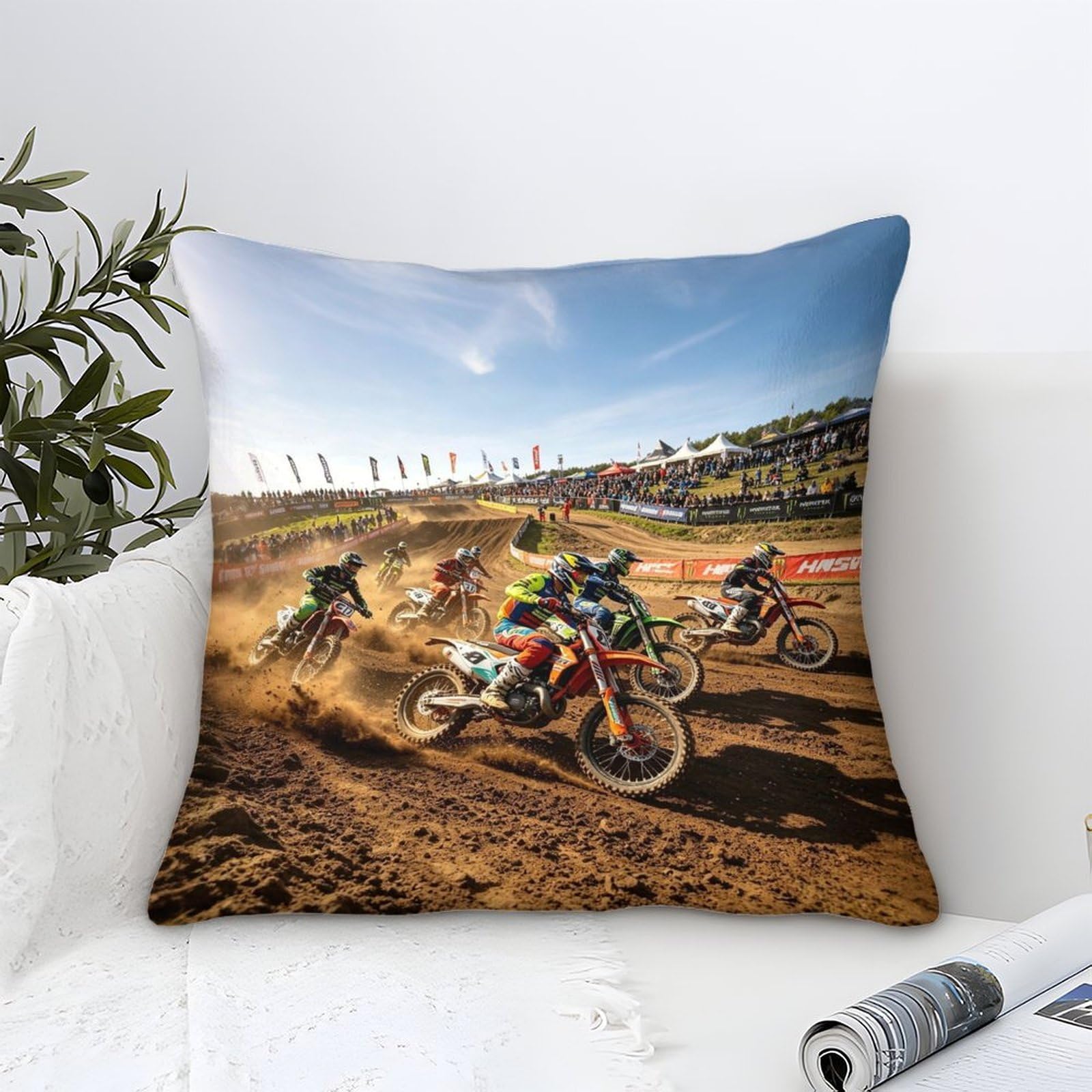 3U6C4M9K Dirt Bike Cushion Covers 45x45cm Motorcycle Race Decorative Throw Pillow Covers for Sofa Summer Outdoor Decor
