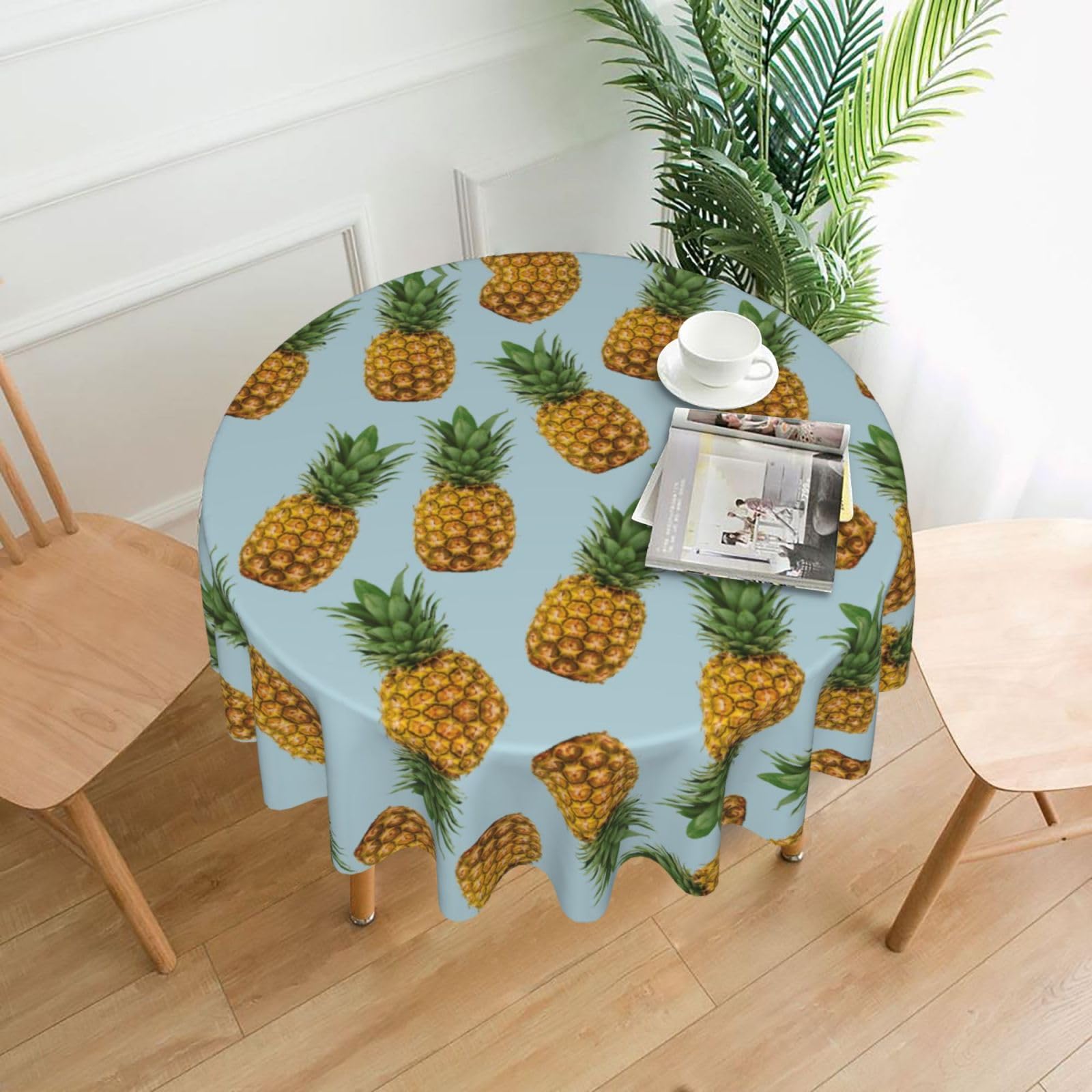 VCzsdff Pineapples (3) Print Stain Resistant Round Tablecloth 60in Family Friendly Polyester Cloth for Kids Meals