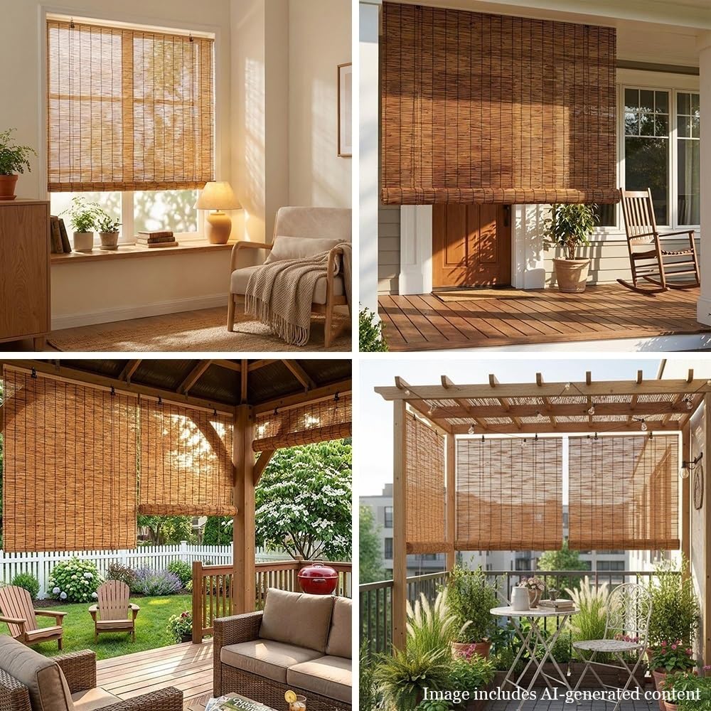 Anti-UV Rideaux en Roseau, Naturel Store Enrouleur Roseau, Store Bambou Intérieur Exterieur, Imperméables Rideau De Paille, pour Jardin Patio(W31xH63IN (80x160CM))