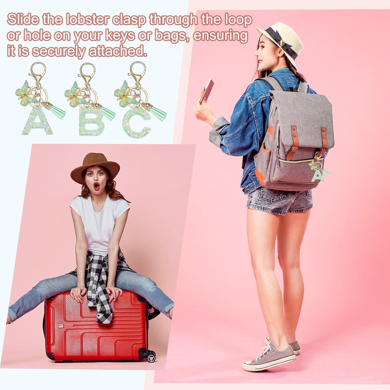 PATIKIL Alphabet Initial Letter Keychain, Resin Cute Keychains with Tassel Butterfly Letter J Pendant Charm for Women Key Purse Handbag Bag Accessories, Green - Image 7