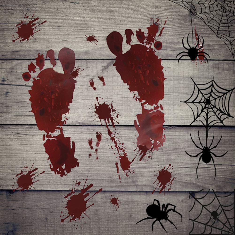 Yunfan 84 Stück Handabdruck Fußabdruck Halloween Dekorationen Fenster Aufkleber Klings Boden Aufkleber Toilette Zombie Badezimmer Aufkleber Halloween Party Dekor, 8 Blatt