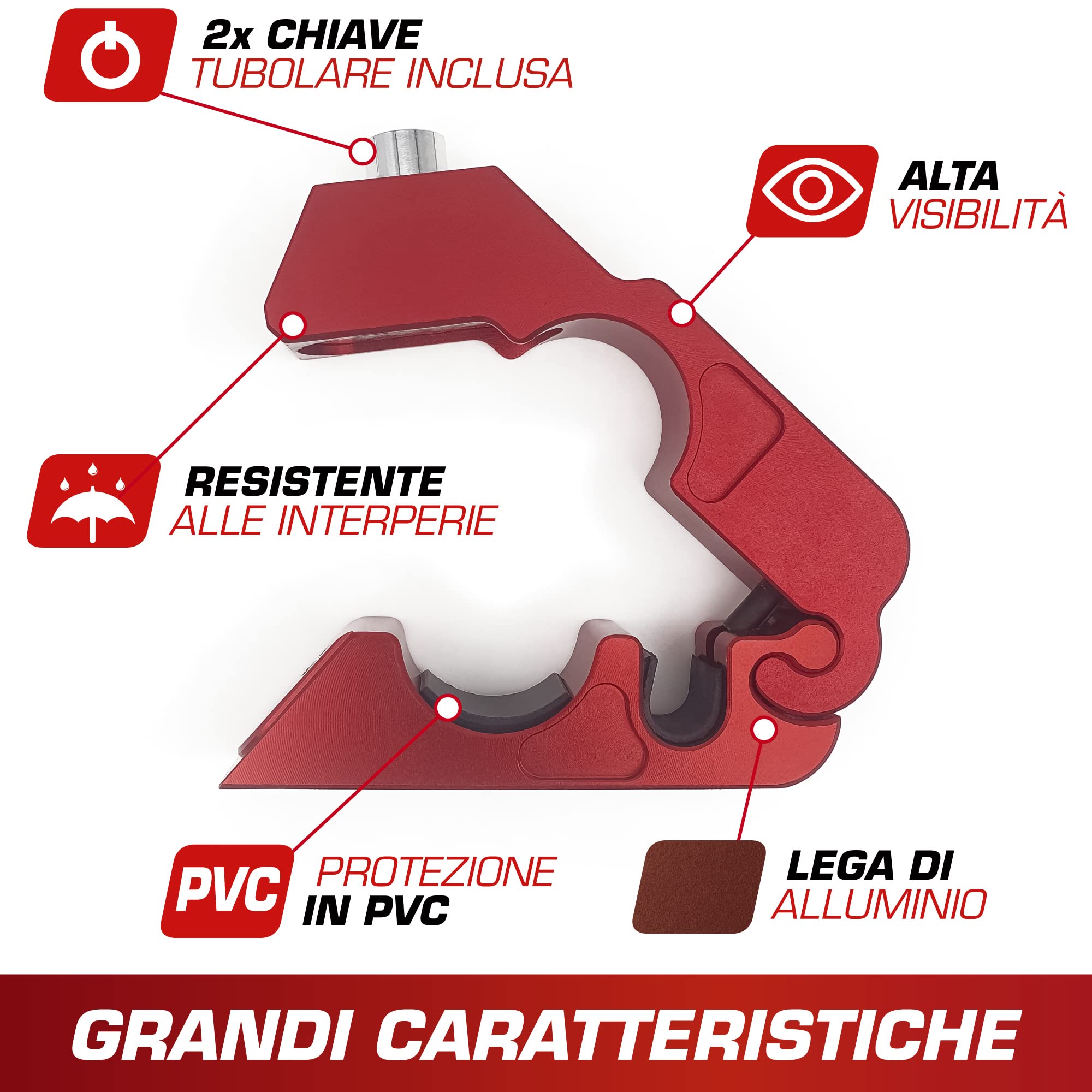 RADIKAL RK538R Blocco Freno Antifurto Moto Sterzo Leva Frizione Sicurezza Bloccamanubrio Lucchetto Moto Serratura Manubrio Antifurto Scooter, Universale
