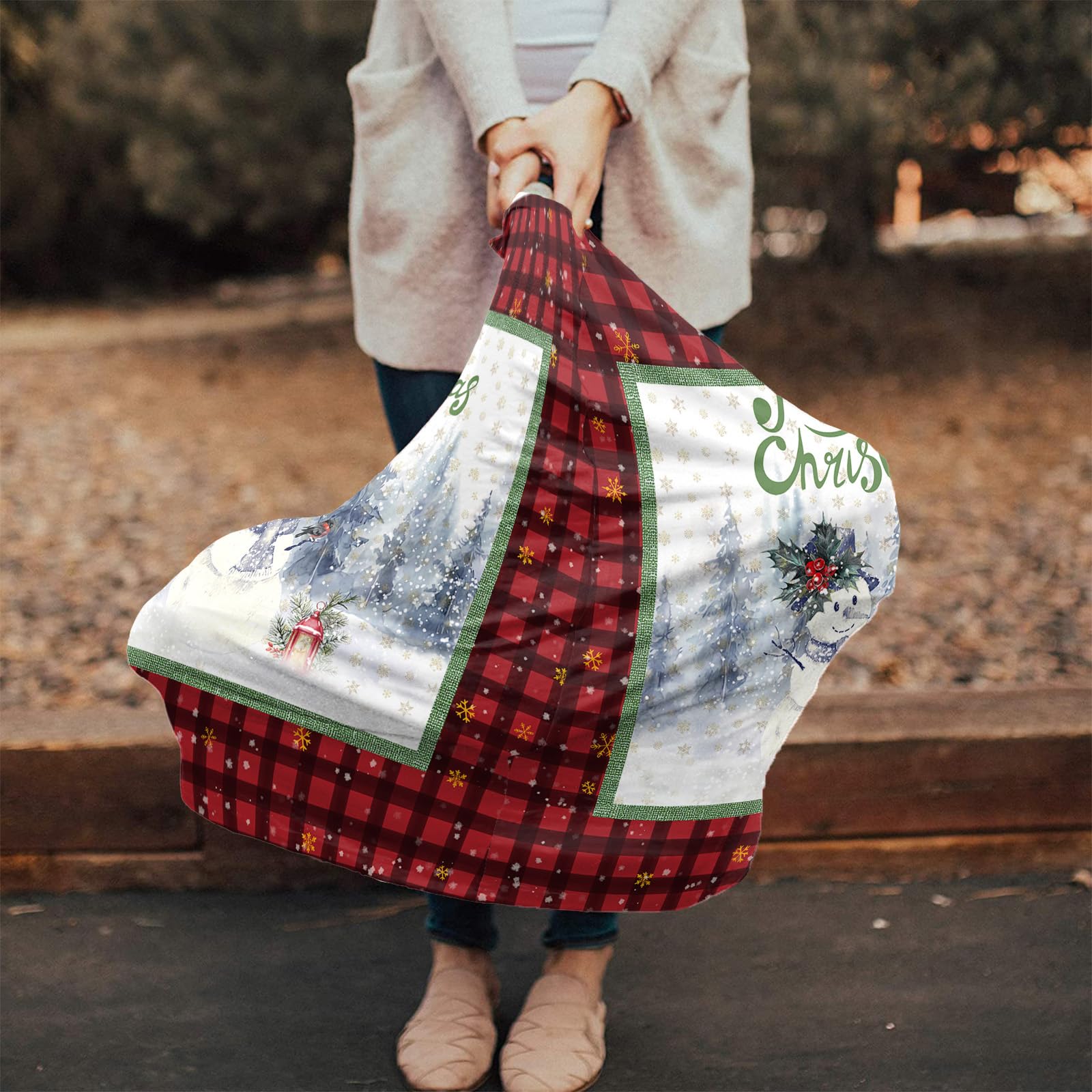 Nursing Cover for Breastfeeding Scarf, Merry Christmas Snowflake Cute Snowman Buffalo Plaid Red Baby Car Covers Super Soft Multi Use for Canopy Shopping Cart Cover Blanket Stroller Cover