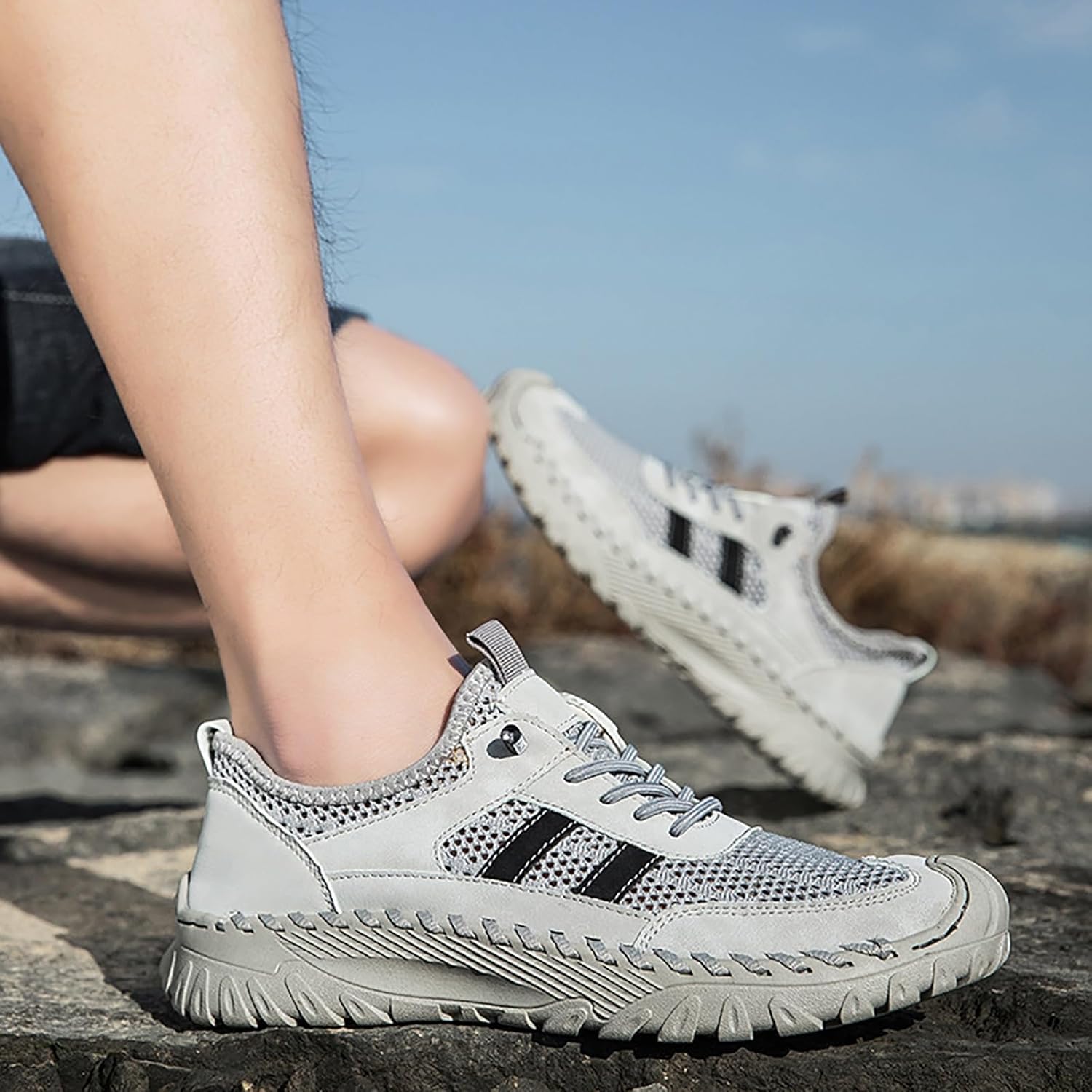 Zenfaze メンズ整形外科用シューズ、メンズスリップオン整形外科用ハイキングシューズ、滑り止めカジュアルシューズ、通気性メッシュ