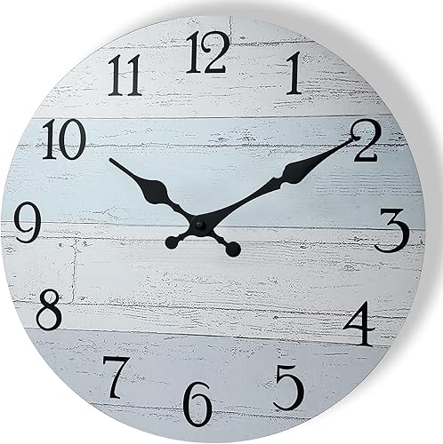 Miniatura 6 de Plumeet Reloj de pared de madera sin marco de 12 pulgadas con movimiento de cuarzo silencioso, relojes rústicos de pueblo costero decorativo para