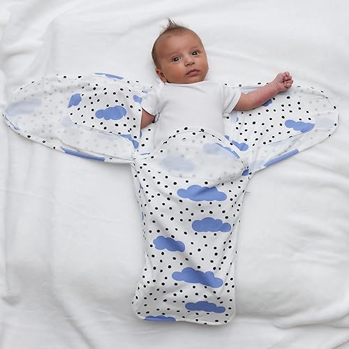 Miniatura 6 de Norani Baby Swaddle Sleep Pod para recién nacidos  Manta de envoltura con inserciones de brazo y cierre  Nubes azules