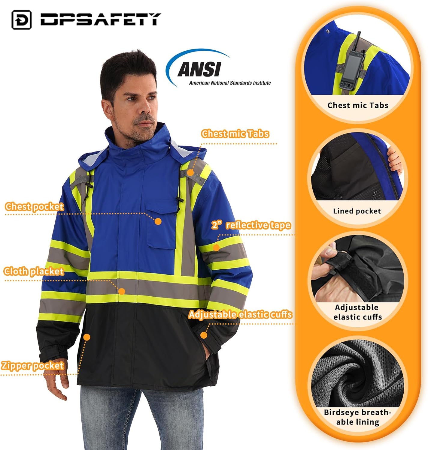 Reflective Rain Jackets Hi Vis Construction Work Shirt