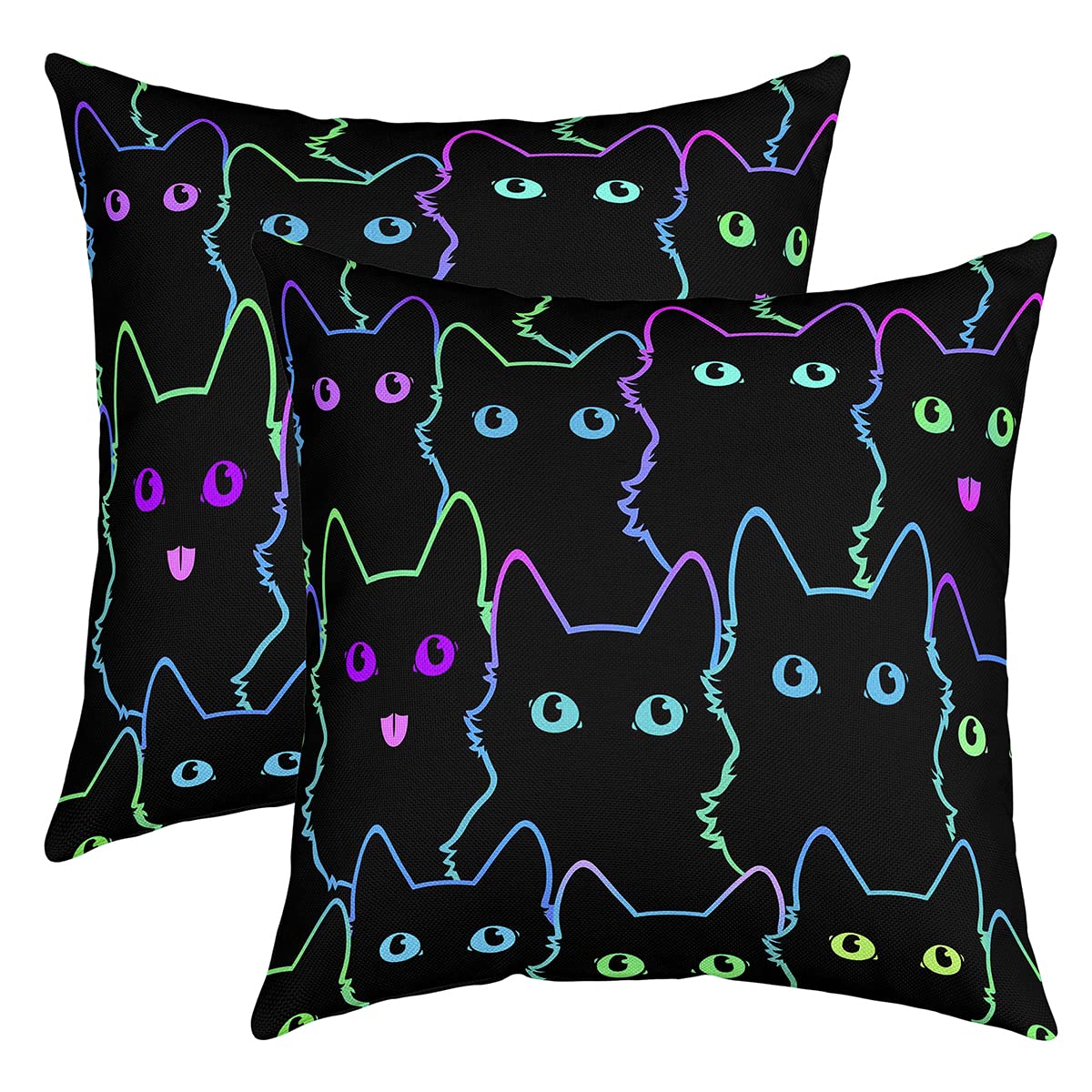 Loussiesd Girl Cat Set Of 2 Pillow Covers 45x45cm Pet Cats Couch Pillow Cute Kitten Neon Colorful 3D Animal Cartoon Cat Lover Pillow Covers — image 1