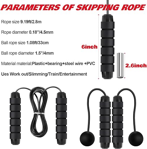 Miniatura 2 de Vinsot Cuerda de saltar 2 en 1, cuerda de saltar inalámbrica con bola, cuerda de saltar sin cuerda con rodamientos de acero ajustables, asas de