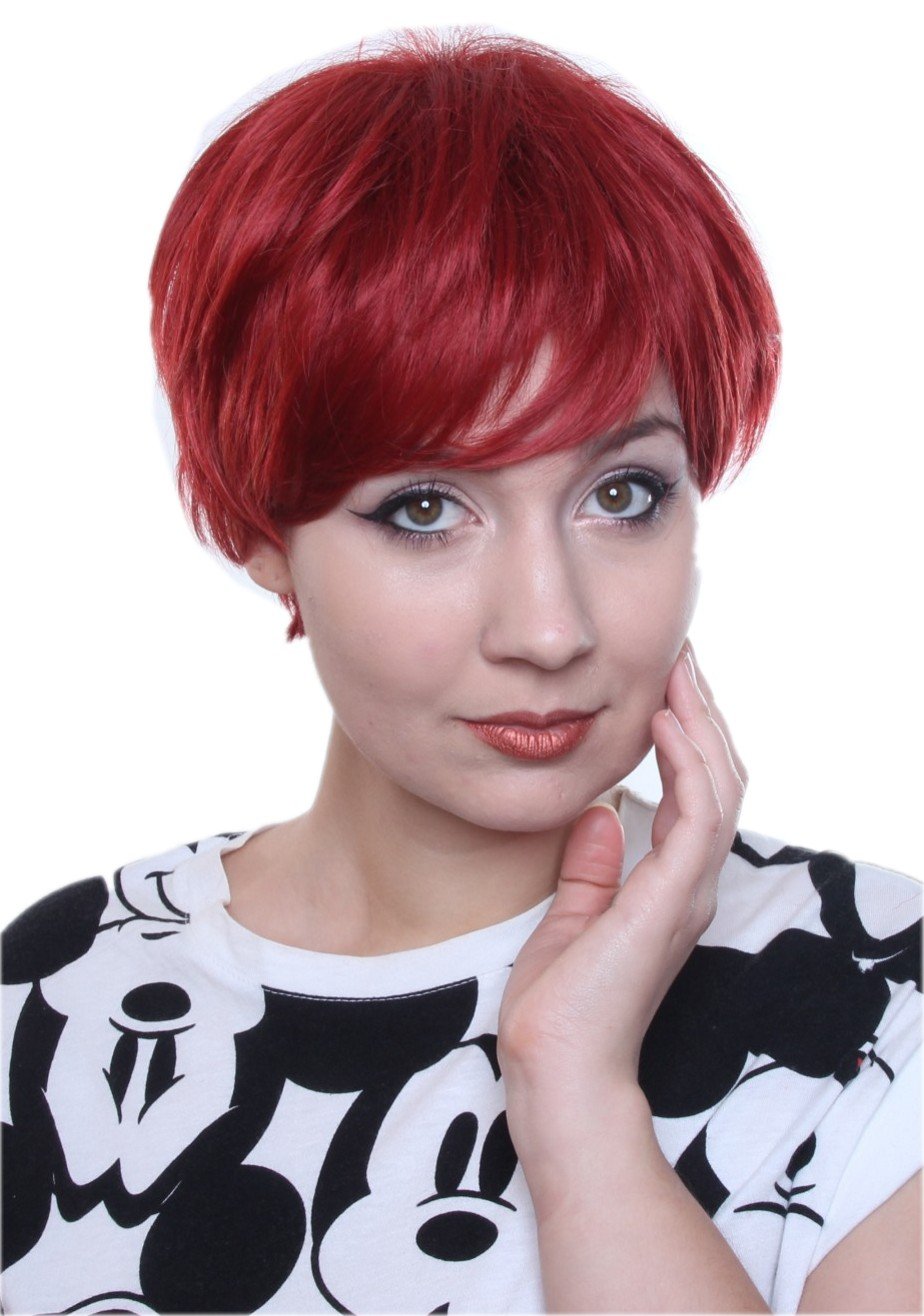 Prettyland C514 - Short Hair Wig Pixie Fringed Cut Layered Straight Hair for Women Men - Red