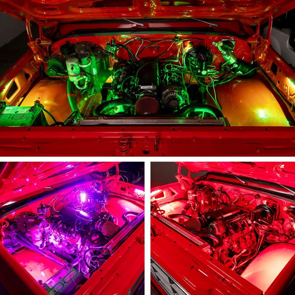 LEDGlow 6pc Million Color LED Engine Bay Under Hood Lighting Kit - Multi-Color Underhood Lights for Car & Truck - 15 Solid Colors - 9 Modes - 6" Flexible Tubes - Includes Control Box & Wireless Remote