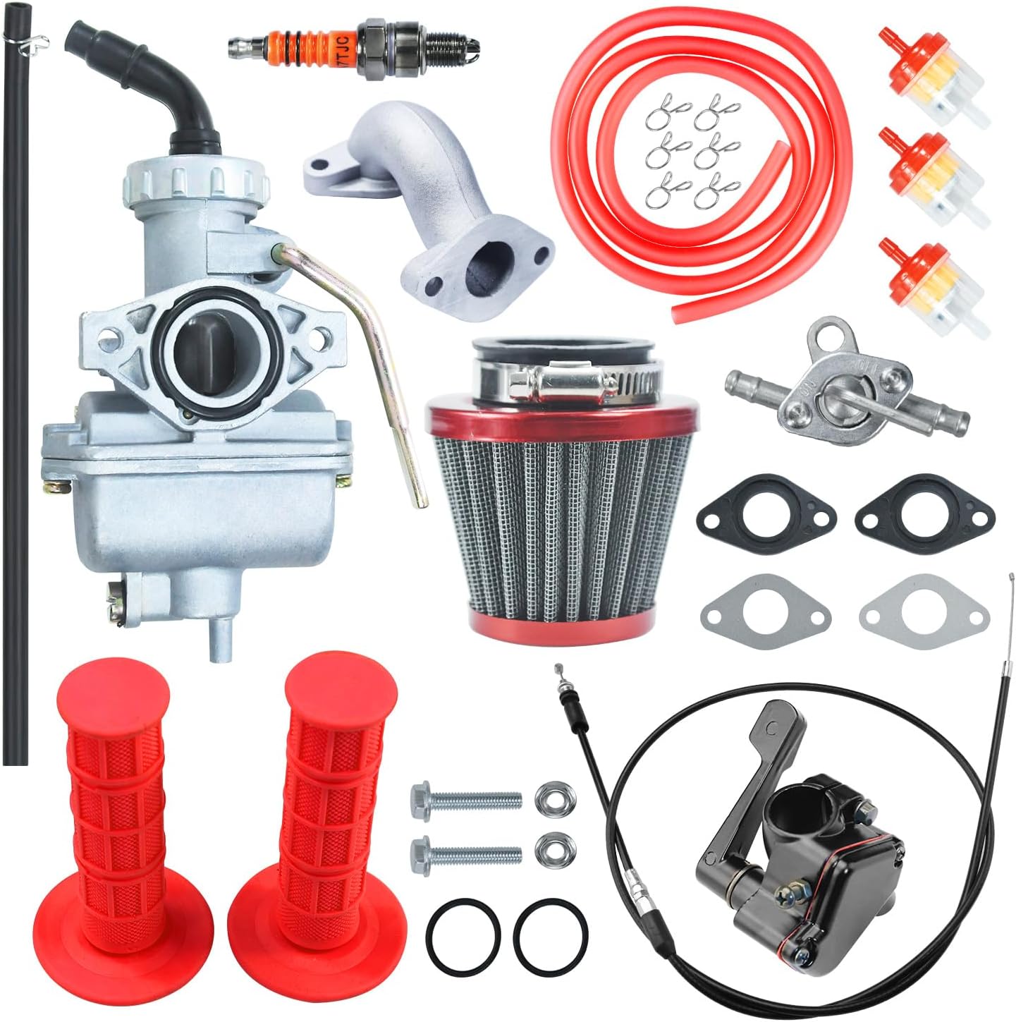 HOLATO PZ20 Carburetor Carb Air Filter Thumb Throttle Cable Kit for 50cc 70cc 90cc 110cc 125cc Taotao ATA-110B ATA-125D Boulder B1 T-Force Coolster Apollo Kazuma Kids ATV Four Wheeler Quad Parts Red