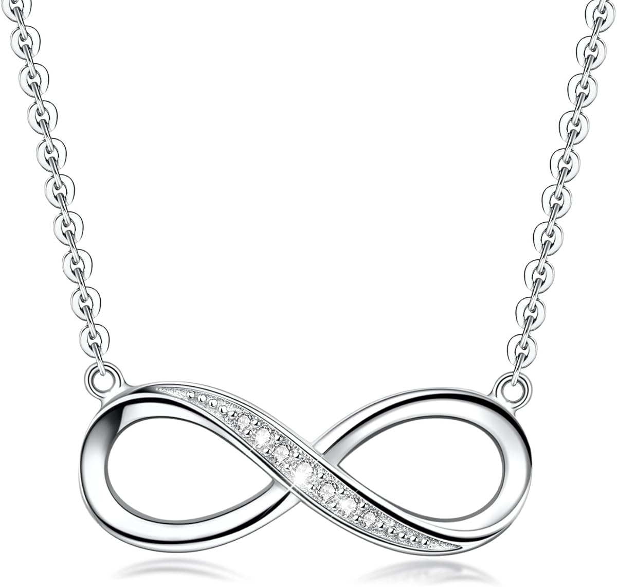 PUPILLEMON Infinity Pendant Necklace for Women, 925 Sterling Silver Love Heart Necklace Fine Jewelry White Gold Plated