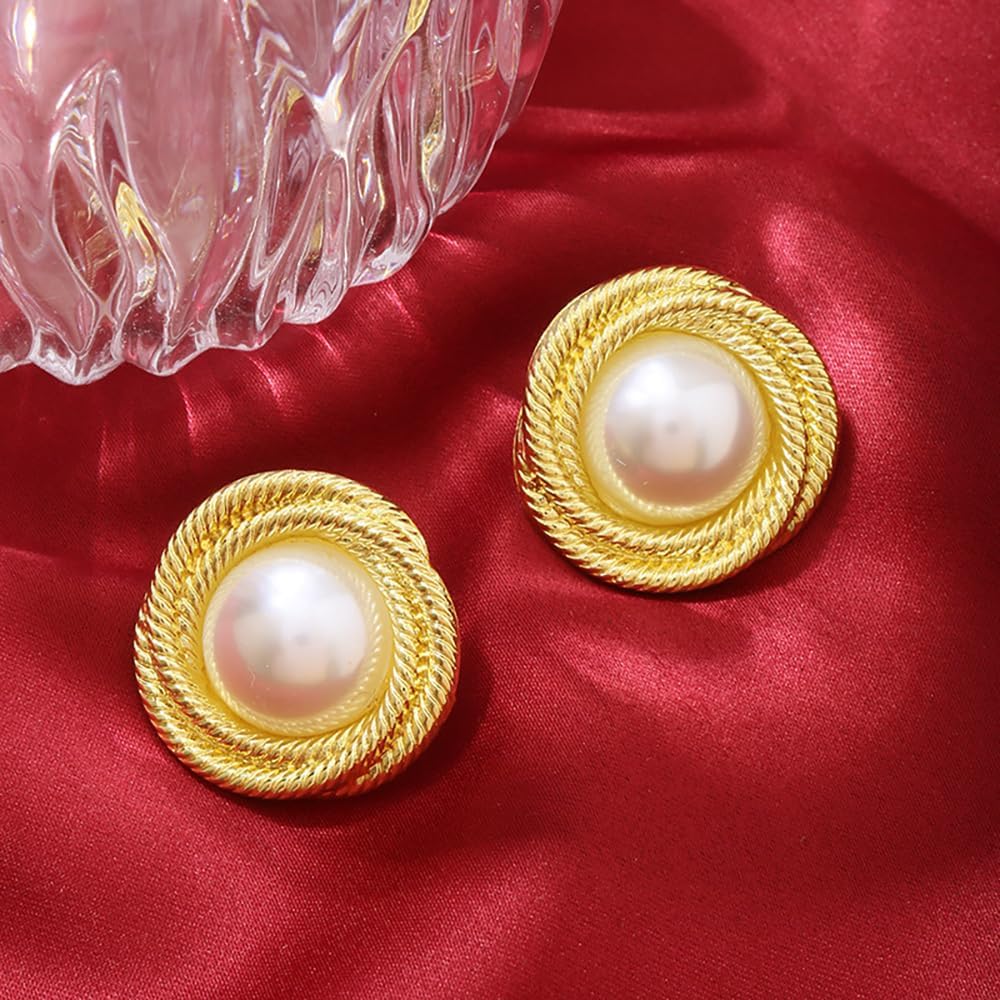 Vintage Pearl Stud Earrings for Women Dainty Round Wrap Pearls Stud Earrings Statement Geometic Twisted Pearl Earrings Jewelry Gifts - Image 6
