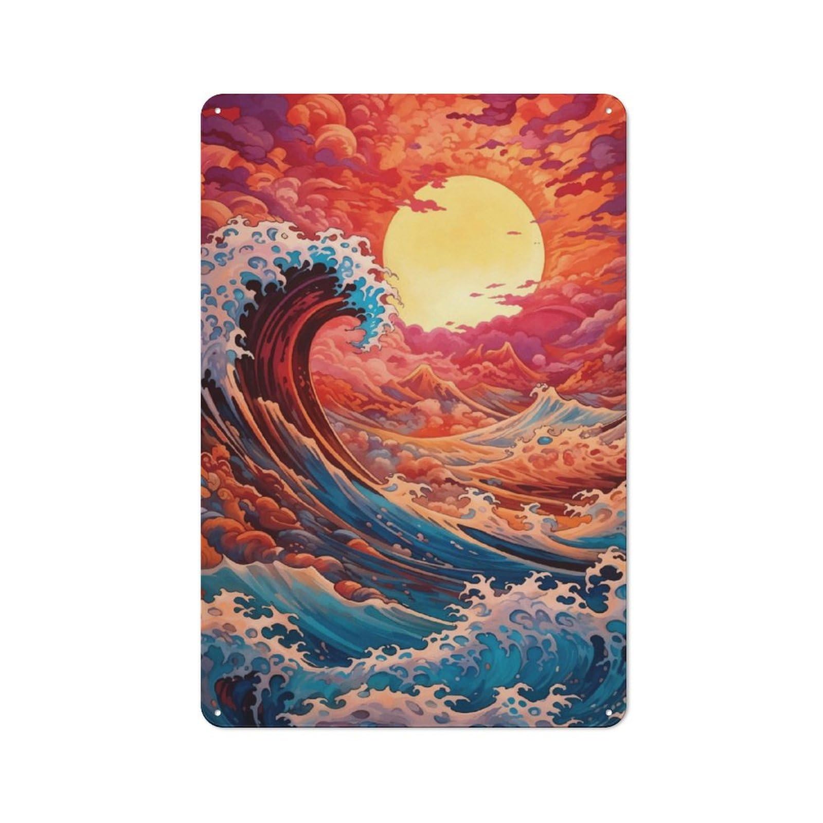 Junmoney The Great Wave Kanagawa Vintage Tin Wall Plaque 30X20cm For Workshop Wall, A Decorative Christmas Gift For Makers And Diy Enthusiasts