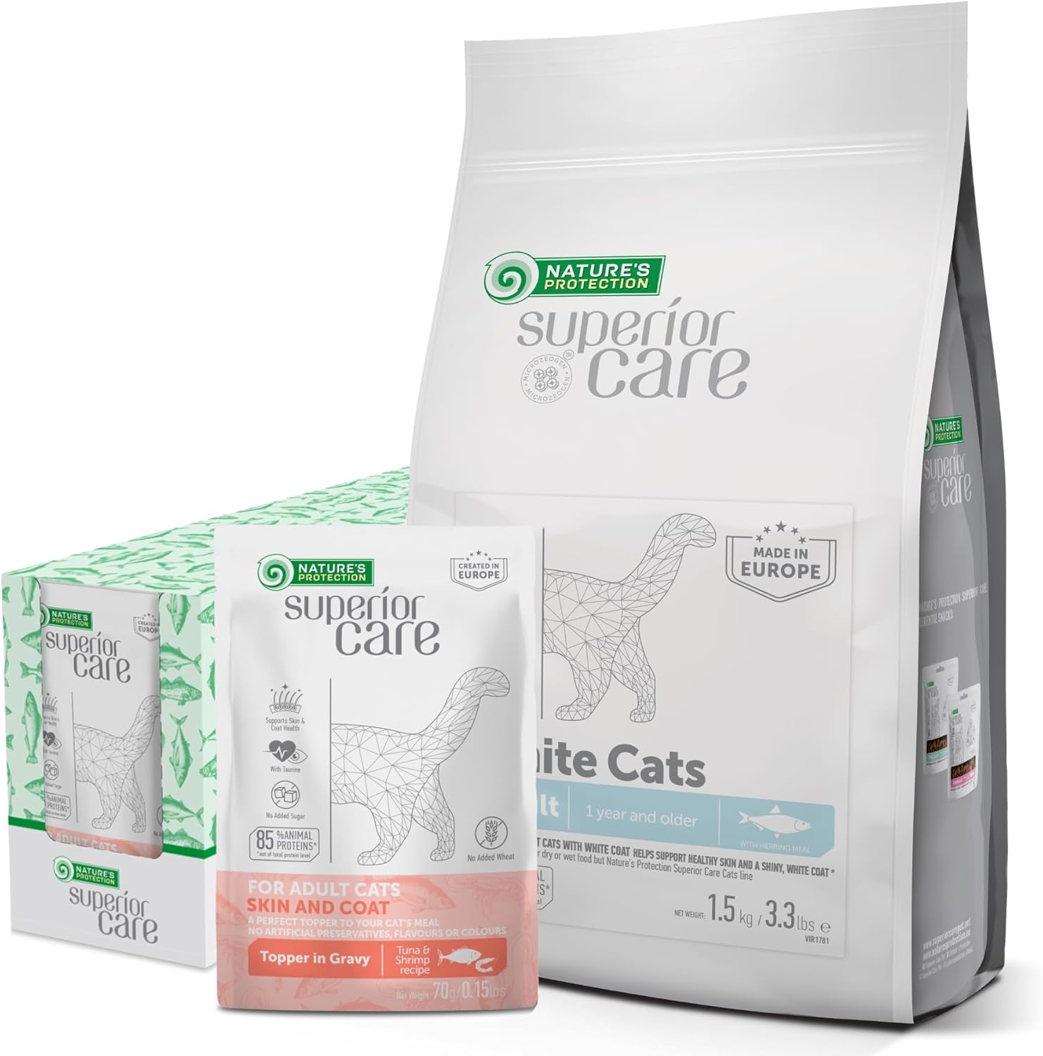 Nature's Protection Superior Care Wet Cat Food with Tuna & Shrimp, Dry Food with Herring Bundle