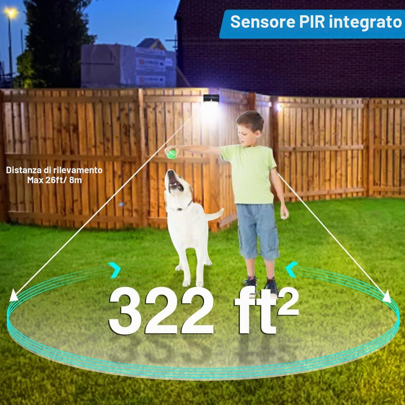 Luce Solare LED Esterno【8 Pezzi 138 LED】Faretti Solari a Led da Esterno 3 Modalità Lampada Solare da Esterno con Sensore di Movimento IP65 Impermeabile per Giardino, Parete, Risparmio Energetico