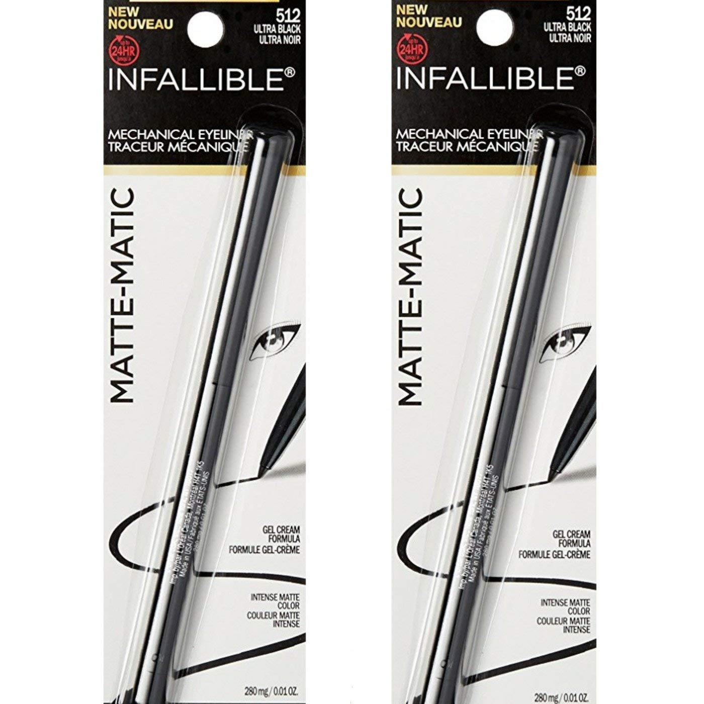 L'Oreal Paris Infallible Matte-Matic Mechanical Eyeliner, 512 Ultra Black (Pack of 2)