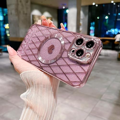 Miniatura 8 de Funda magnética para iPhone 13 Pro Max, compatible con Magsafe, con purpurina transparente de corazón, red de red, delgada, suave, protector de