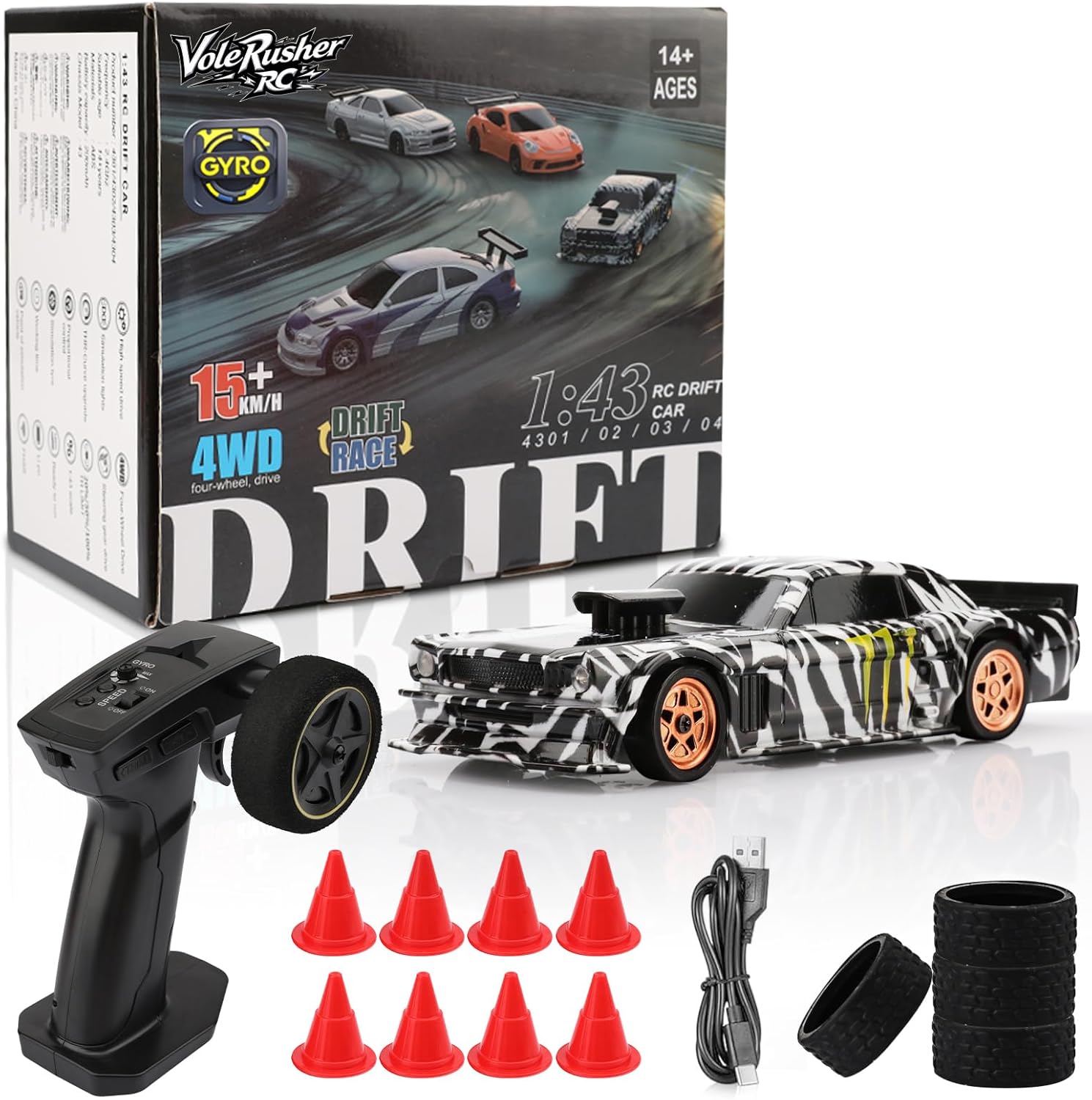 1/43 scale miniature drift RC car with gyro